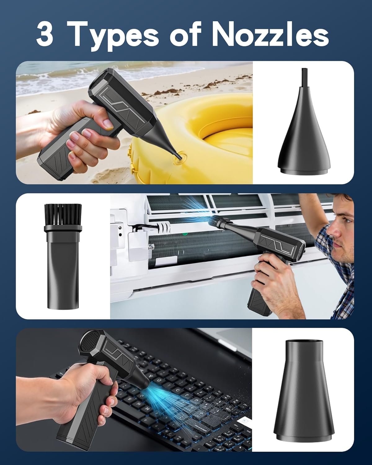 Compressed Air Duster, 180000RPM Electric Air Duster with Brushless Motor, 3 Gear Rechargeable Mini Blower, Keyboard Cleaning kit, Jet Dry Blower for PC, Car, Home Cleaning (Black) - Image 9