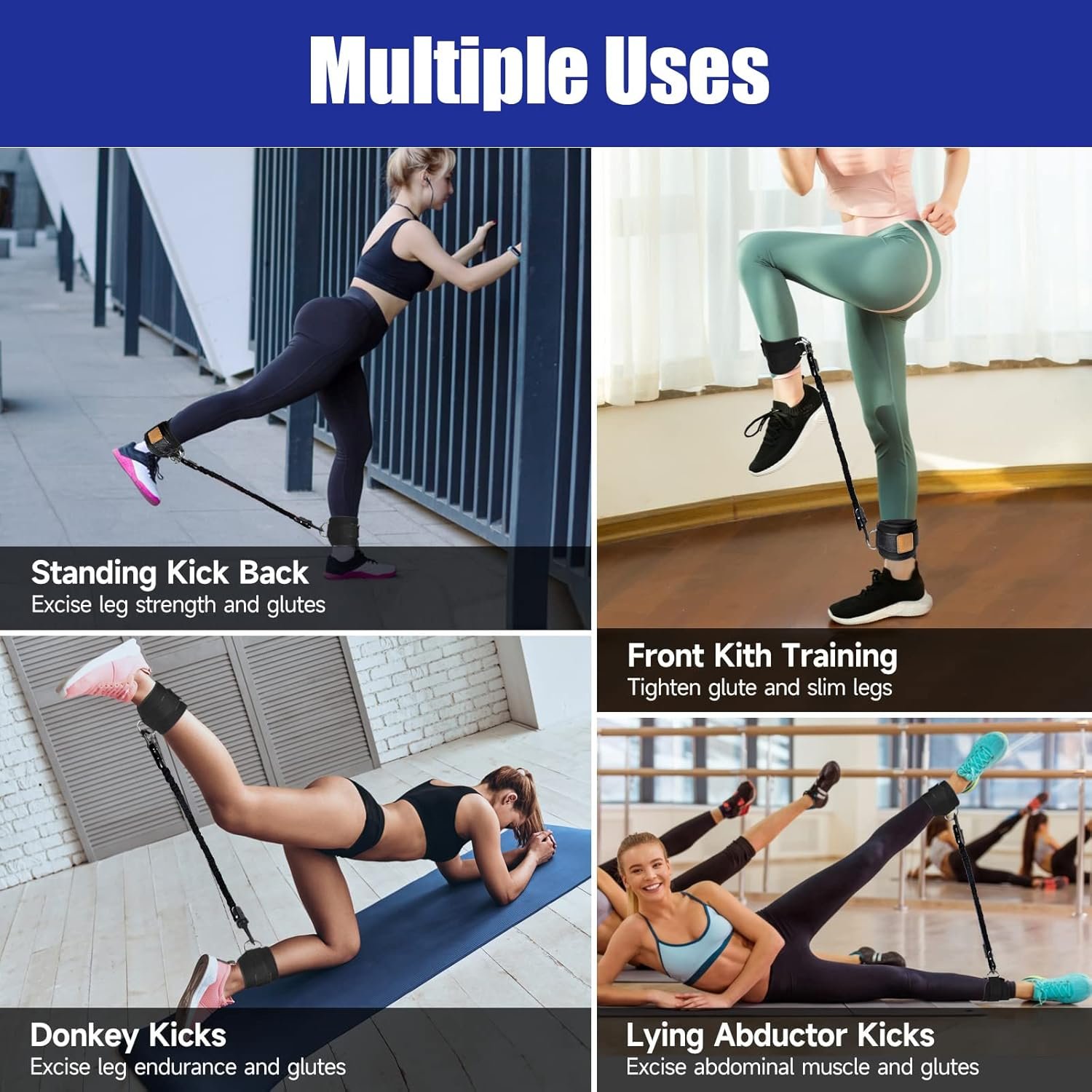 Ankle Resistance Bands with Cuffs Ankle Bands for Leg Booty Butt Lift Workout Equipment for Kickbacks Hip Leg Glute Fitness Training Exercise Bands with Ankle Cuffs for Men Women - Image 8