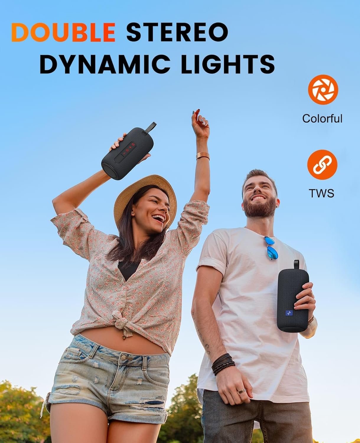 LENRUE Bluetooth Speaker, Wireless Portable Speaker with Crisp Sound, Dynamic Lights, IPX5 Waterproof, TWS Pairing, Type C Charge, Suitable for Indoors, Outdoors, Parties, Gifts - Image 5