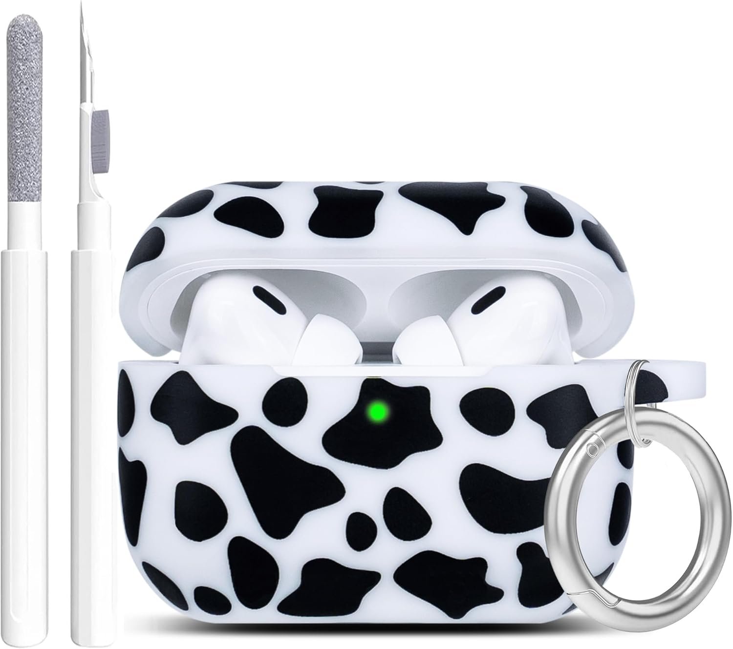Cow Airpods Pro 2 Case Soft Silicone 2022 - YOMPLOW Case Cover Flexible Skin for Apple AirPod Pro 2nd Charging Case Cute Women Girls iPod Pro Case with Keychain - Black Cow - Image 2