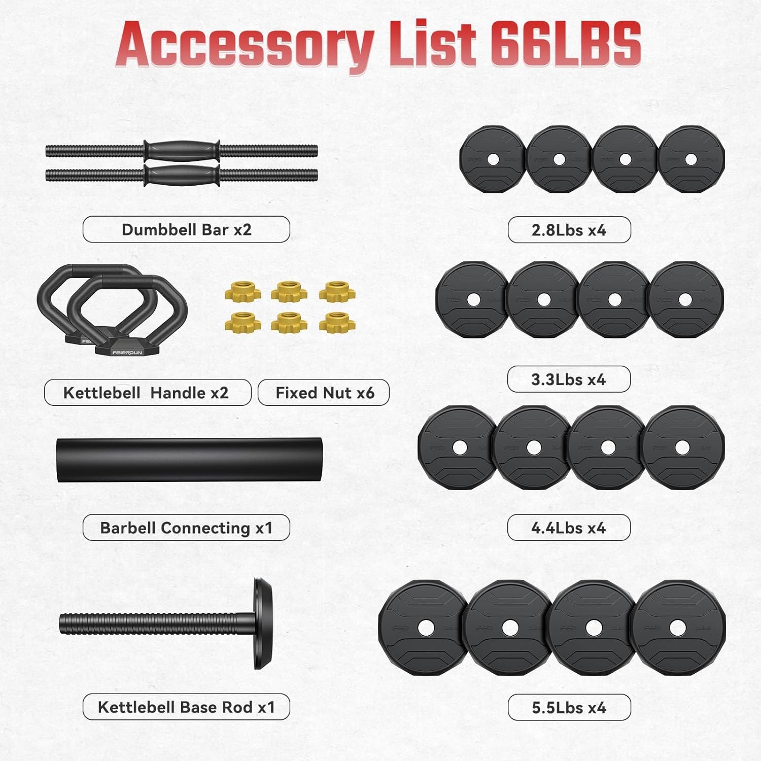 FEIERDUN Adjustable Dumbbells, 40/60/90lbs Free Weight Set with 4 Modes, Used as Barbell, Kettlebells, Push up Stand, Fitness Exercises for Home Gym Suitable Men/Women - Image 8