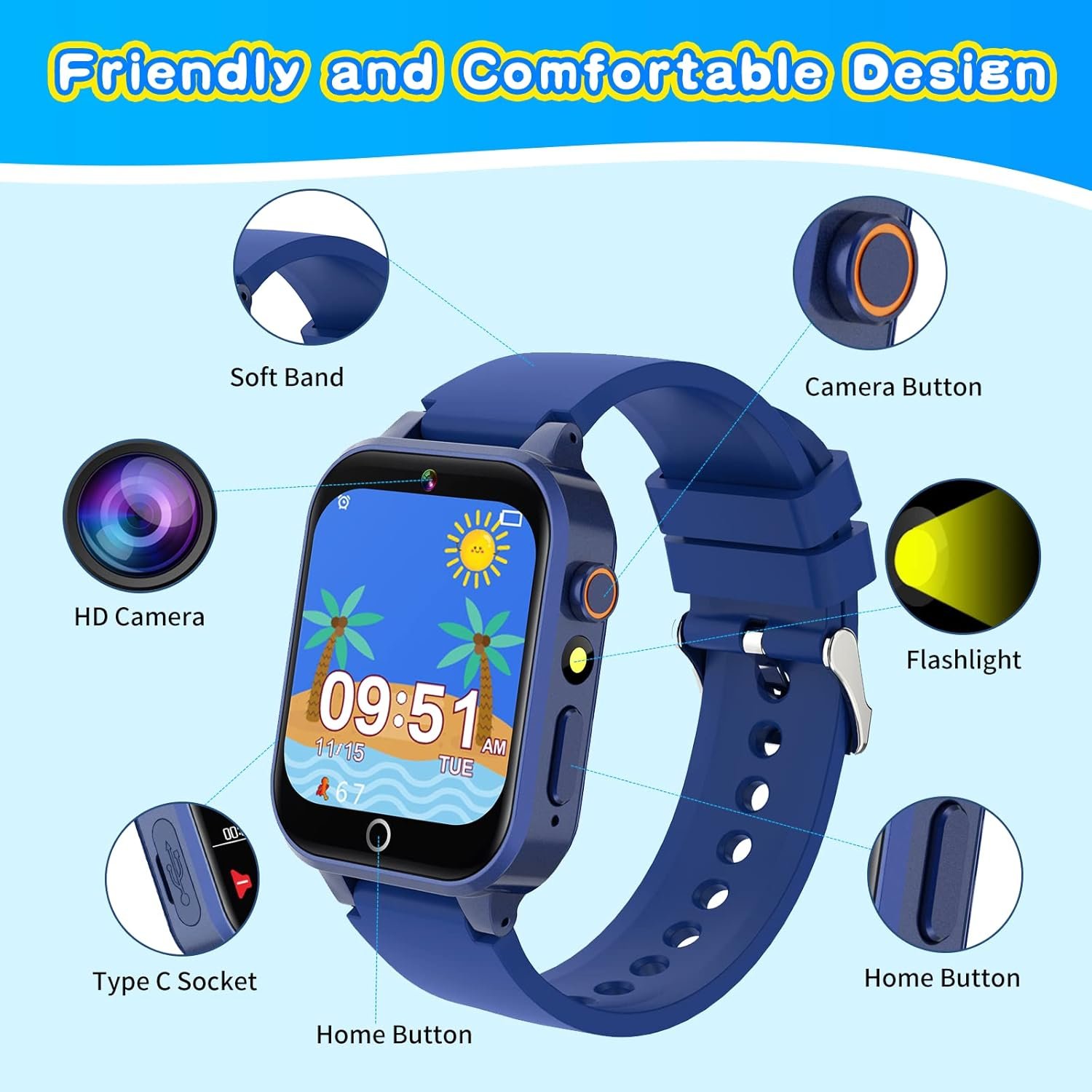 Cosjoype Upgrade Kids Smart Watch for Kids with 26 Puzzle Games HD Camera Video MP3 Player Habit Tracking Pedometer Flashlight 12/24 hr Kids Watches Gift for 4-12 Year Old Boys Toys for Kids - Image 8