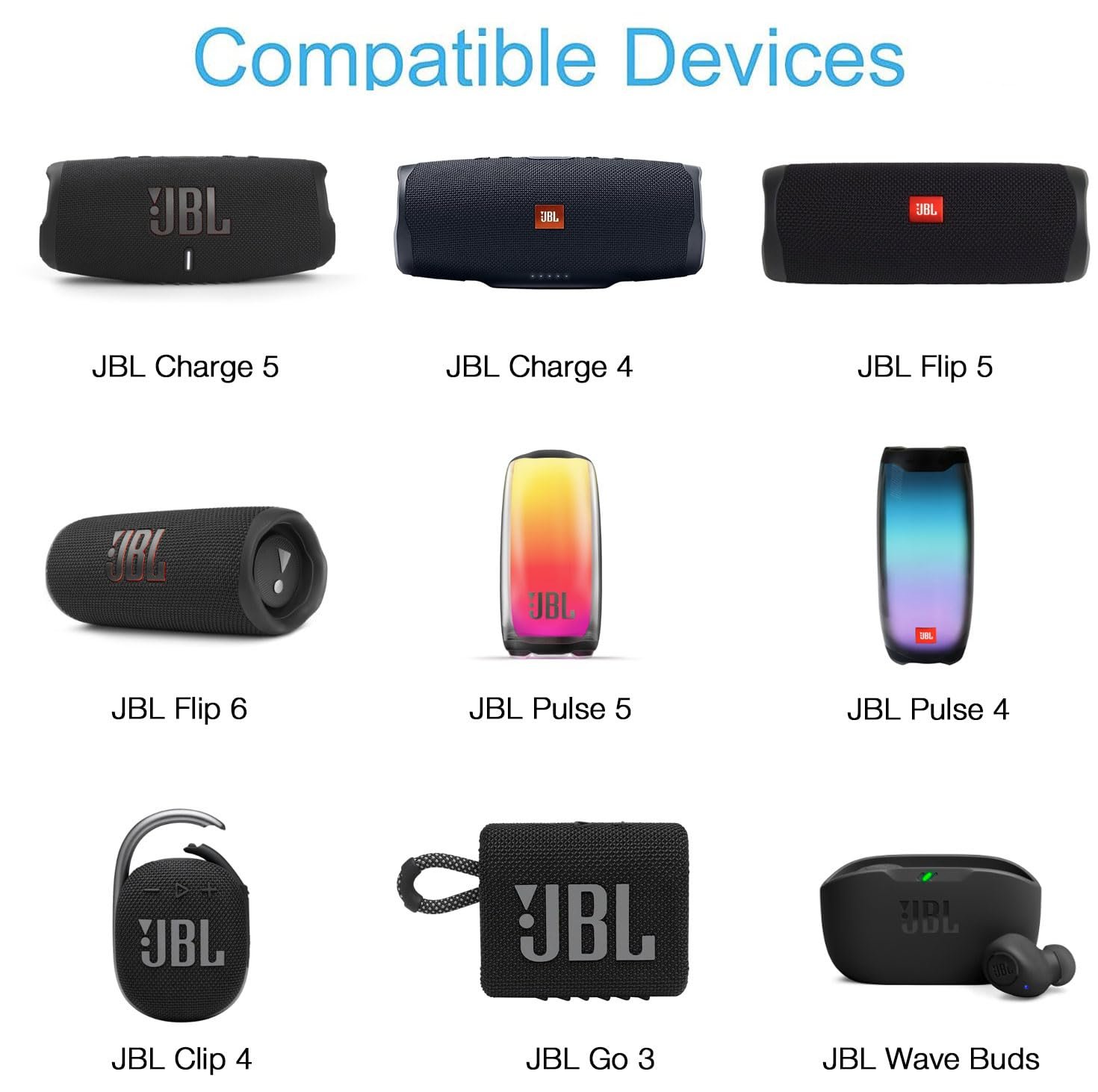 USB C Charger for JBL Charge 4, Charge 5, JBL Flip 6, Flip 5, JBL Clip 4, JBL Pulse 5, Pulse 4, JBL GO 3, JRPOP, Endurance Peak II, JBLCHARGE4BLKAM Wireless Bluetooth Earphones Speakers (Suit/Black) - Image 3