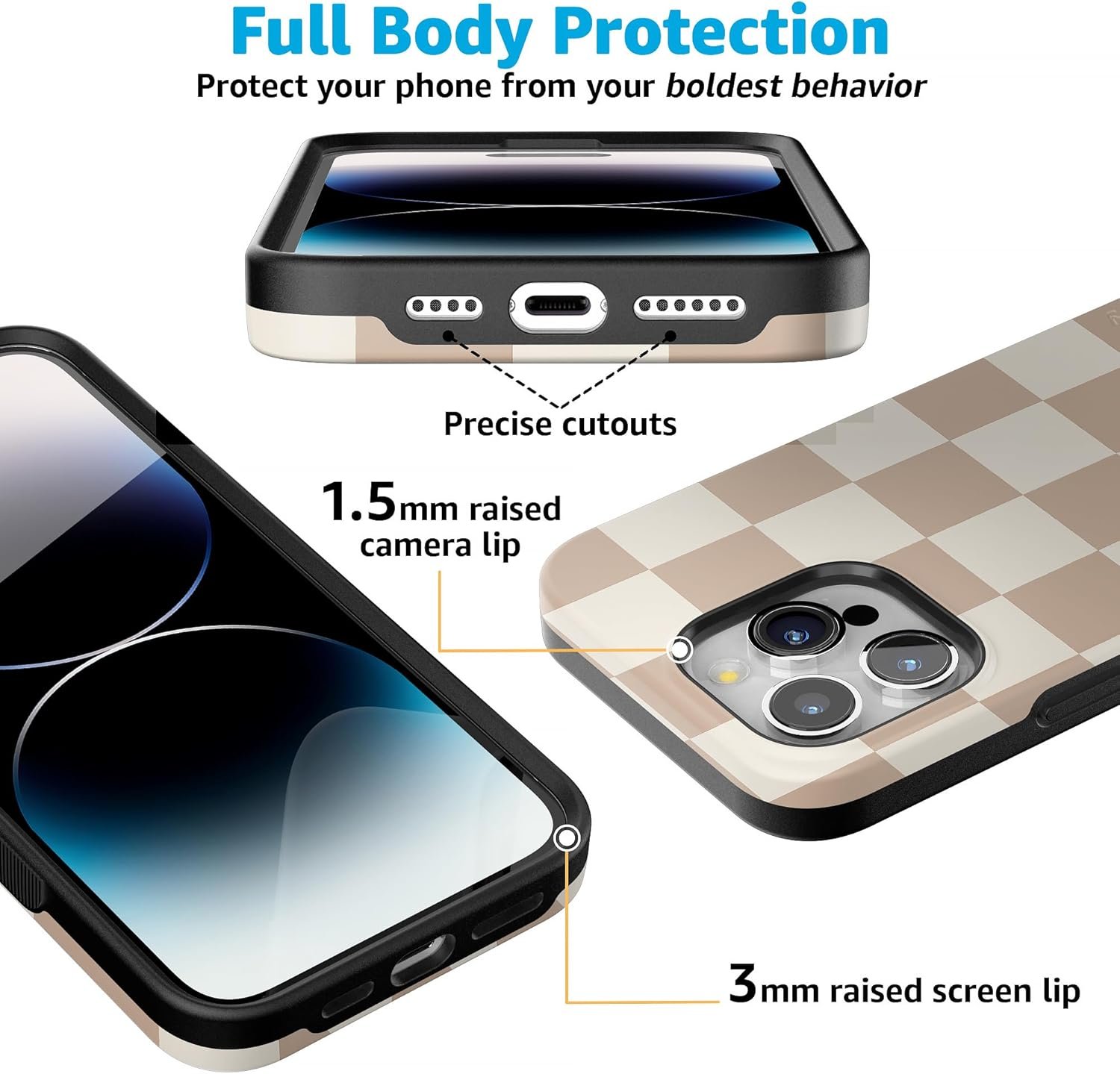 Casely iPhone 15 Pro Max Case | Fit Check | Neutral Checkerboard Checkered Case | Bold Protective Case | Compatible with MagSafe and Action Button - Image 4