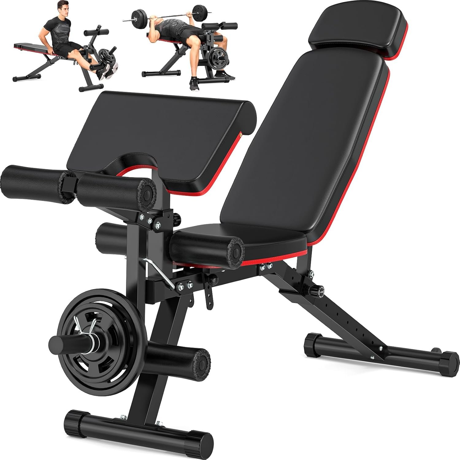 Fostoy Adjustable Weight Bench, 800lbs Workout Bench for Home Gym, Incline Decline Flat Exercise Bench Press for Full Body Strength Training with Extended Headrest and Leg Extension, Red&Black - Image 2