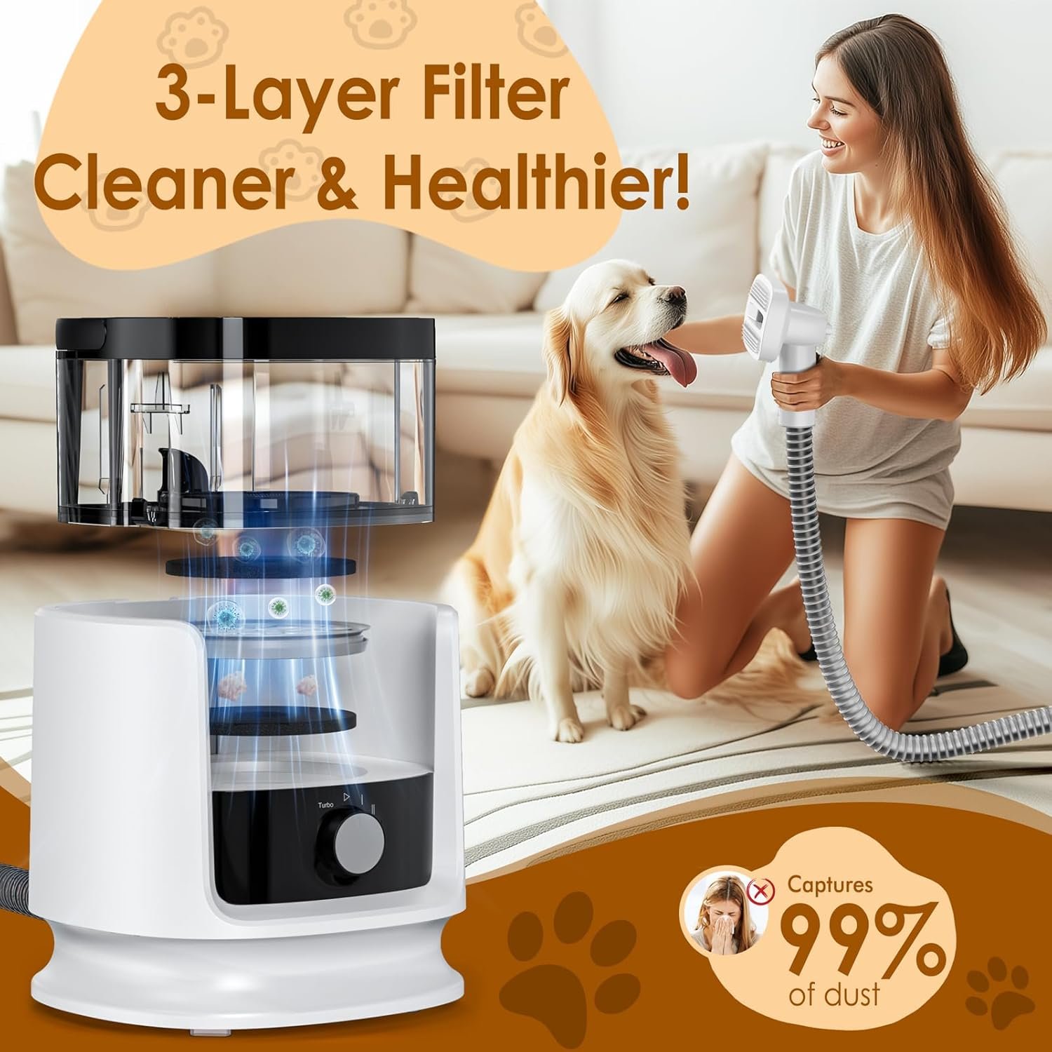 Dog Grooming Vacuum, Rywell 4L Dog Grooming Kit with Dog Clippers, 13000Pa Dog Hair Vacuum for Shedding Grooming, Low Noise Pet Grooming Vacuum with 7 Grooming Tools for Dogs and Cats - Image 7