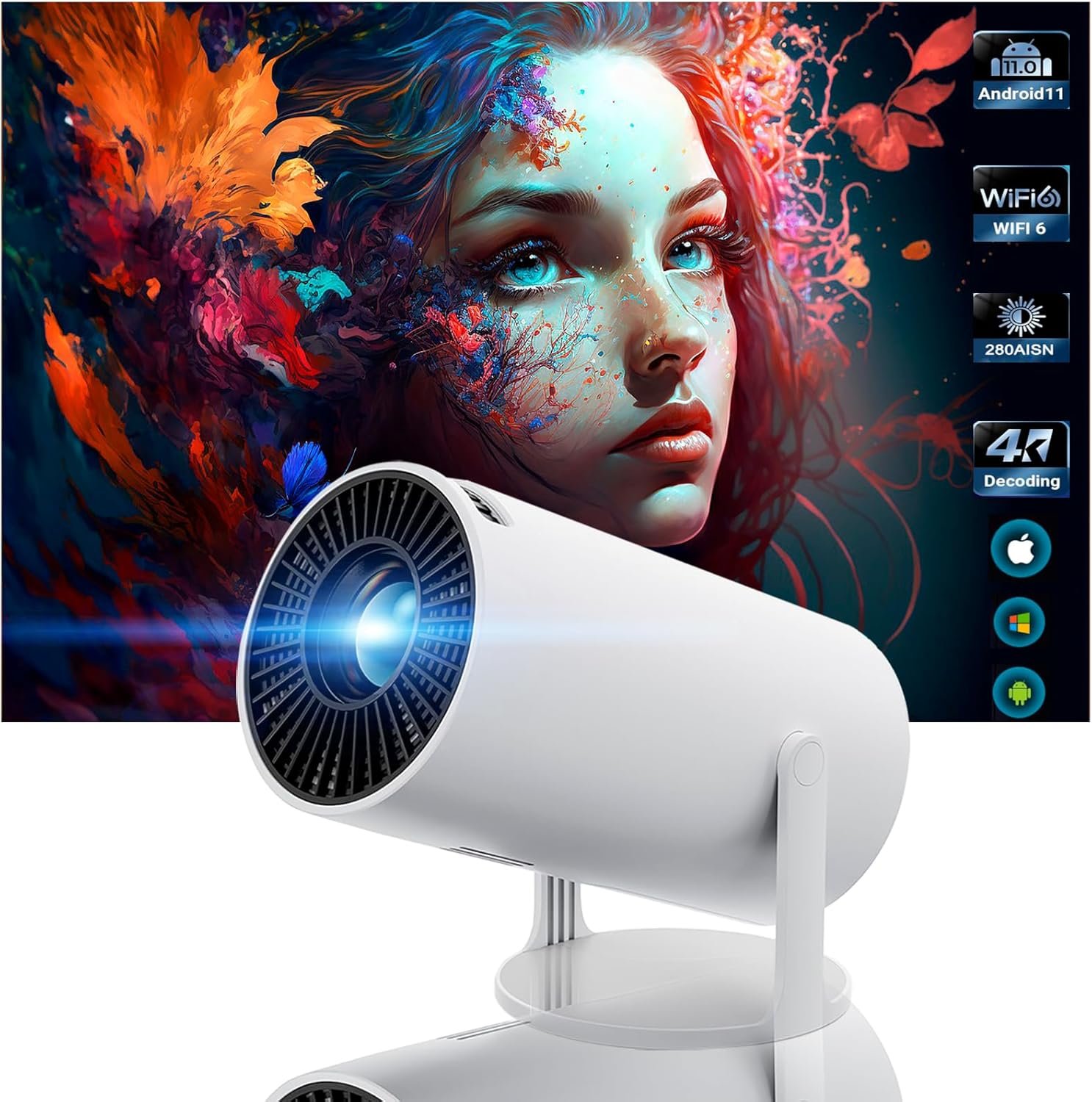 Mini Projector with Wifi and Bluetooth Proyector Portátil 4k with Android 11 180 °Adjustable、 Keystone Correction,Phone Projector is Suitable for Smart Projector used on wall, room, bedroom, outdoor - Image 2