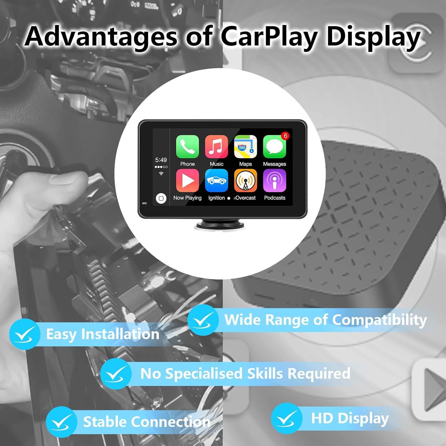 Apple Carplay Screen for Car, 7 Inch Portable Touch Screen Car Stereo with Wireless Carplay & Android Auto, Backup Camera, GPS Navigation, Bluetooth, Mirror Link, TF Card - Image 7