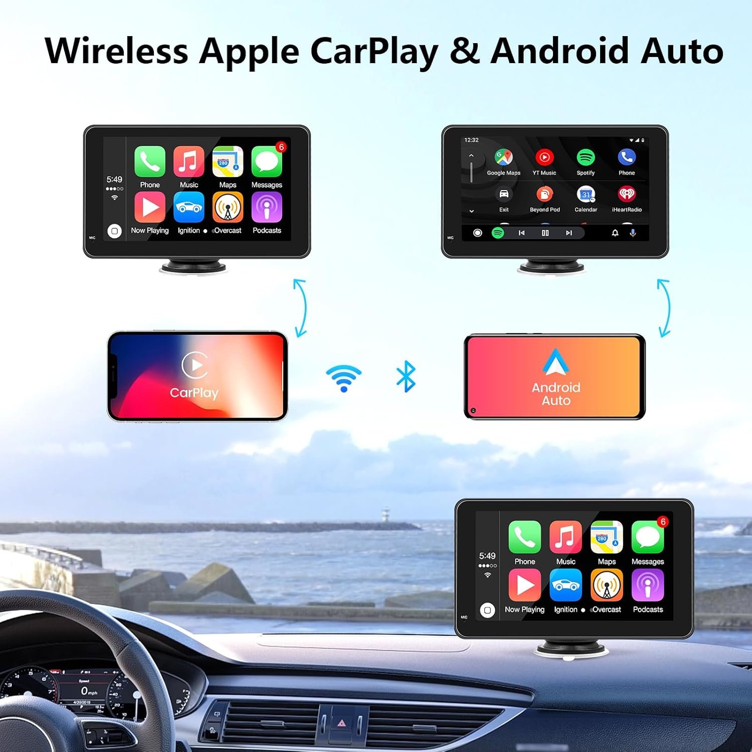 Apple Carplay Screen for Car, 7 Inch Portable Touch Screen Car Stereo with Wireless Carplay & Android Auto, Backup Camera, GPS Navigation, Bluetooth, Mirror Link, TF Card - Image 3