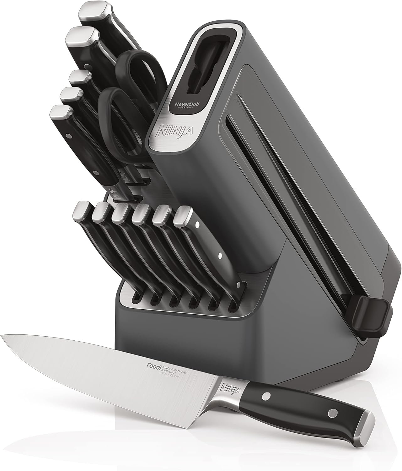 Ninja Knife Set, Knife Sharpener, Knife Block Set, Stainless Steel Knives, 14 Piece Set, Steak Knives, Chef Knives and More, Foodi NeverDull, Black, K32014 - Image 2