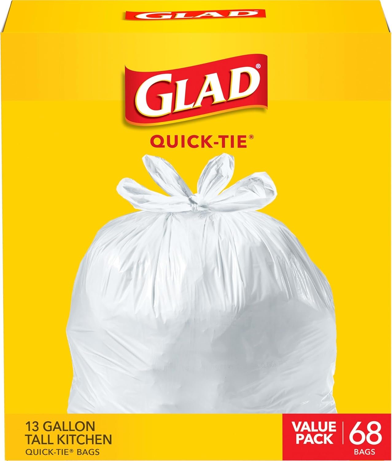 Glad Trash Bags, Tall Kitchen Quick-Tie Garbage Bags, 13 Gallon, White, 68 Count, Pack May Vary - Image 2