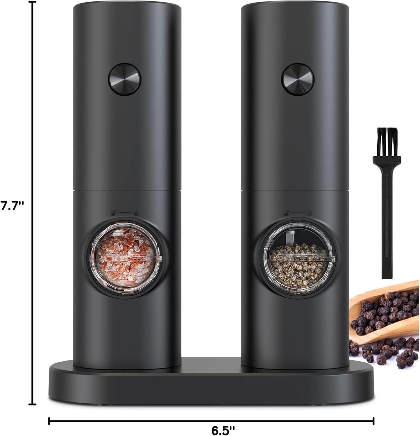 COKUNST Electric Pepper and Salt Grinder Set, Battery Powered Adjustable 5 Levels of Coarseness Black Pepper Grinder Mill with Stand, Automatic Grinding with LED Light for BBQ Resturant Kitchen-2 Pack - Image 9