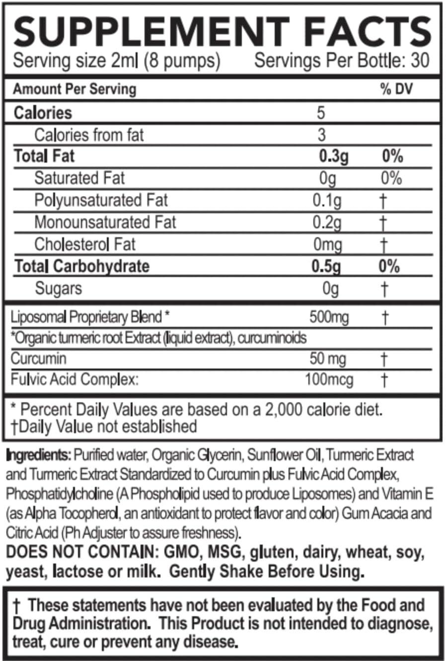 Liquid Turmeric Supplement, Fulvic Acid, Support Joint Health, Liposomal Enhanced Absorption, Vegan, Month Supply - Image 8
