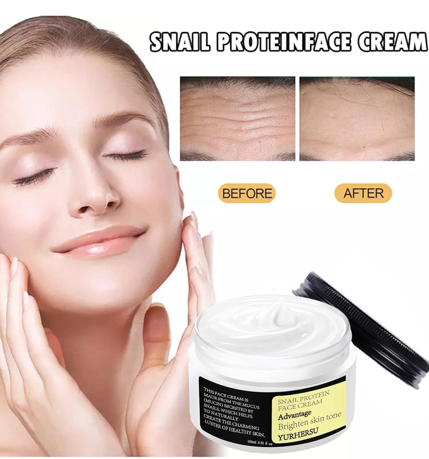Snail Mucin Moisturizing Lifting Firming Cream, 92% Snail Collagen Essence, Anti-Wrinkle Face, Hydrating Serum Shrink Pores Acne, Daily Facial Repair Gel for Dry & Sensitive Skin; 3.52 fl oz - Image 4
