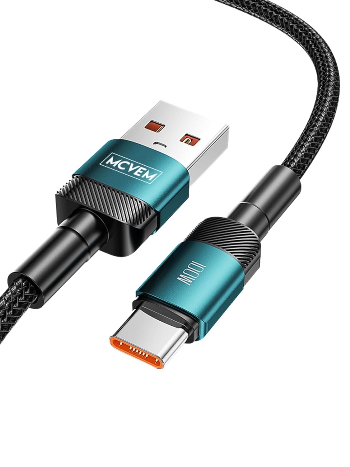 100W USB A to USB C Fast Charging Data Cable 3.3 Feet USB to USB C Cable for Android Charging, iPad, iPhone 15, Devices with USB C Charging - USB A to C Braided Cable with Blue Metal Ends - Image 2