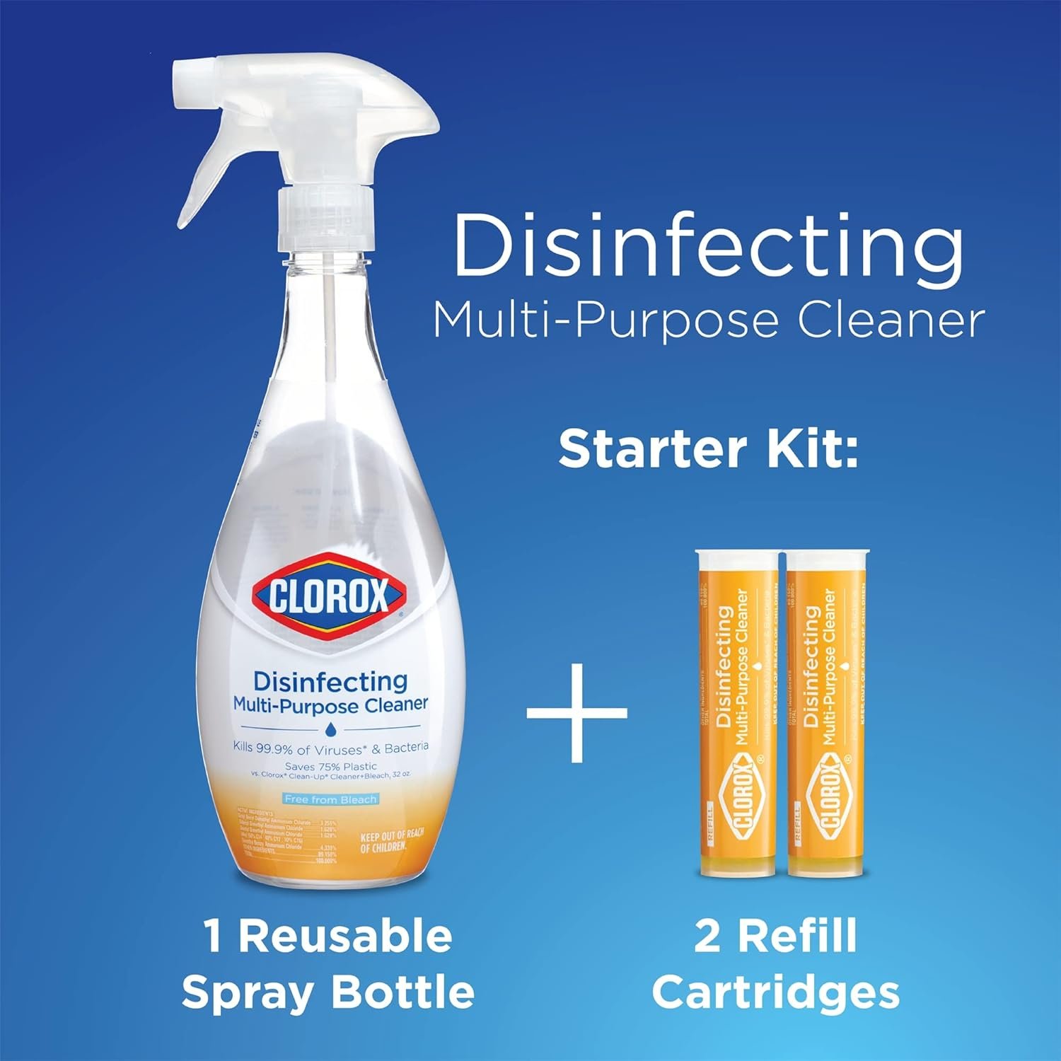 Clorox Disinfecting Multi-Purpose Cleaner Starter Kit with One Reusable Spray Bottle with 2 Refill Cartridges (Pack of 2) - Image 2
