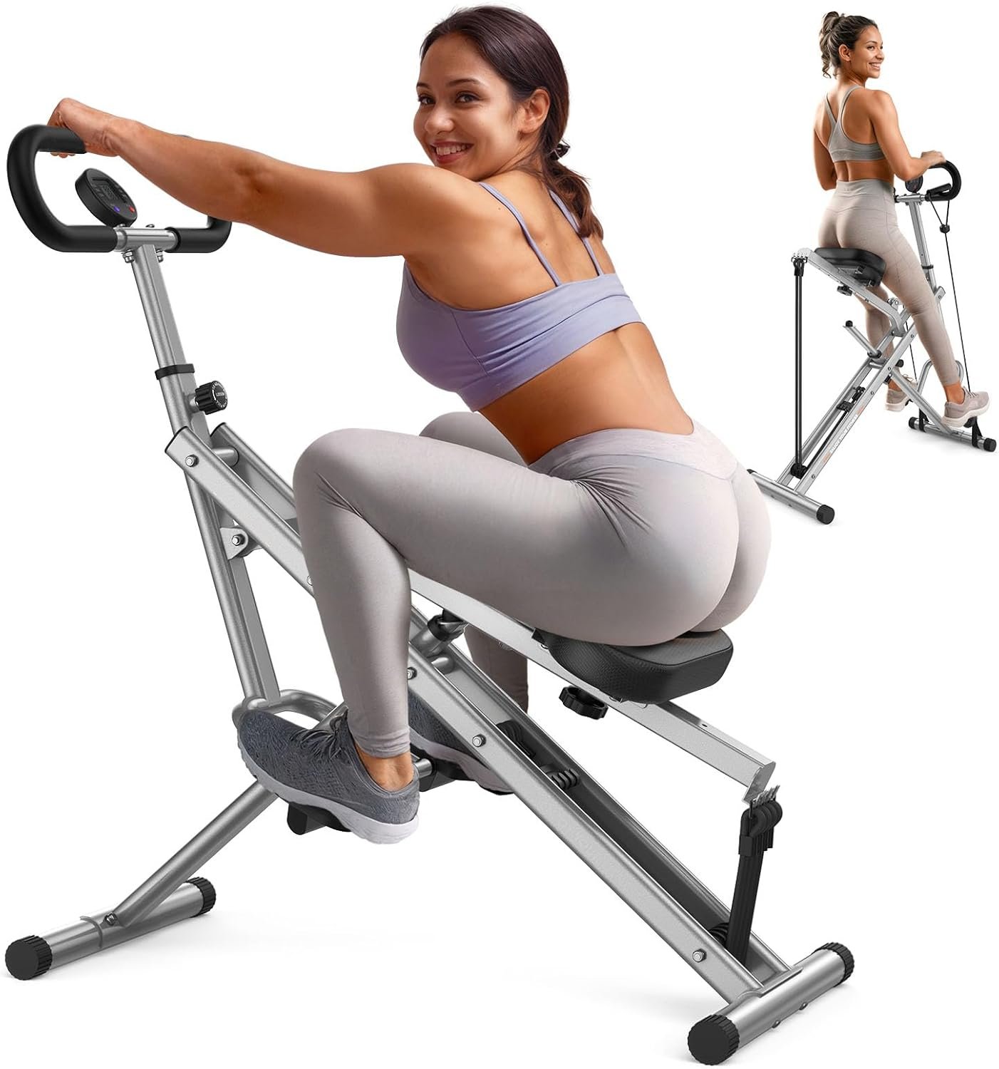 Sportsroyals Pink Squat Machine for Home,Rodeo Core Exercise Machine,330lbs Foldable,Adjustable 4 Resistance Bands,Ride & Rowing Machine for Botty Glutes Butt Thighs,Ab Back/Leg Press Hip Thrust… - Image 2