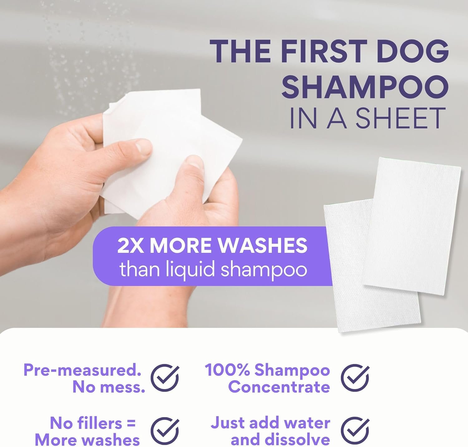 Dog Shampoo Sheets and BuddyGlove, 2X Washes Than Liquid, Water Activated Puppy Shampoo & Dog Bath Supplies (Washies Dog Shampoo Sheets (Lavender 30ct)) - Image 3