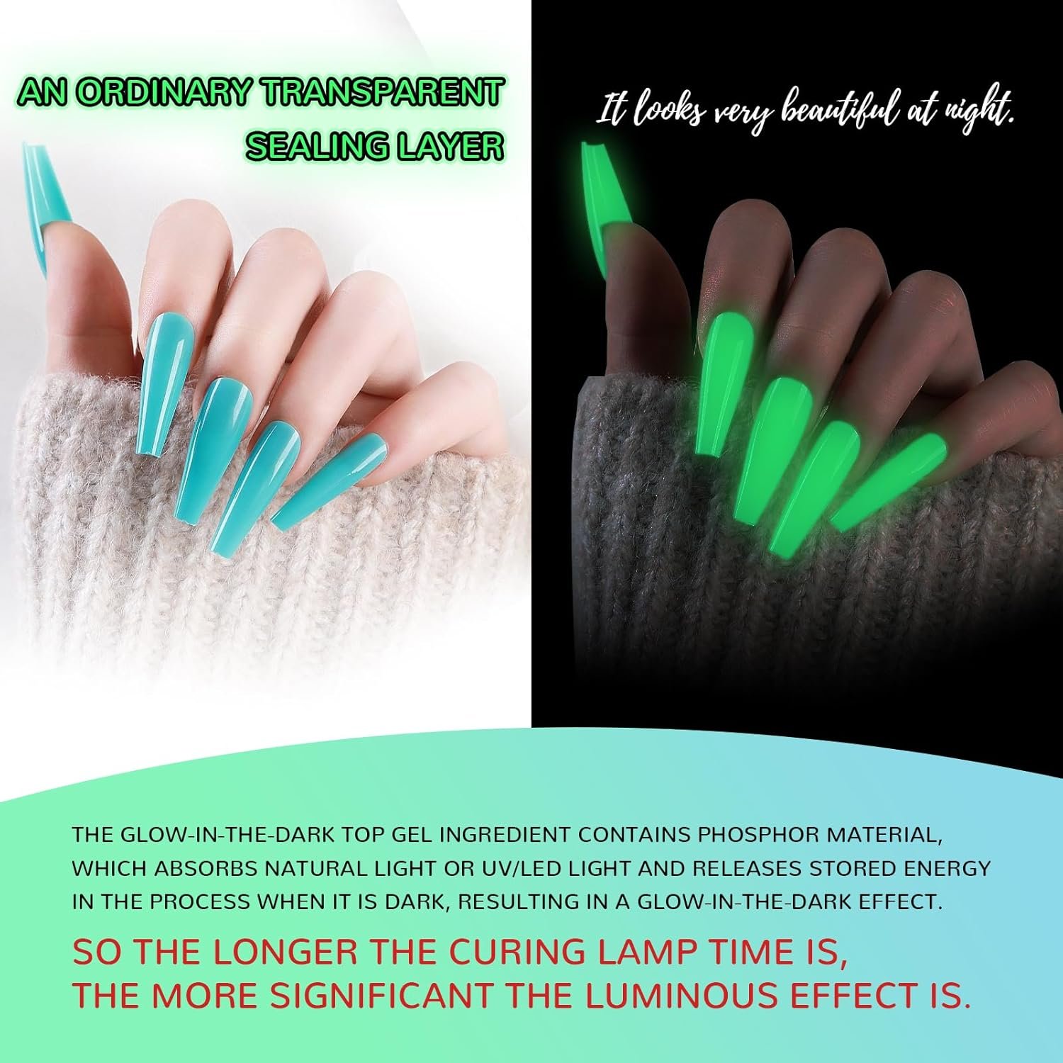 Glow In The Dark Gel, Glow Nail Gel Top Coat, Long-lasting Luminous Nail Gel Top Coat for Nail Art, Transparent Top Coat, UV LED Needed Perfect with Any Colors Salon Pro DIY Home - Image 4