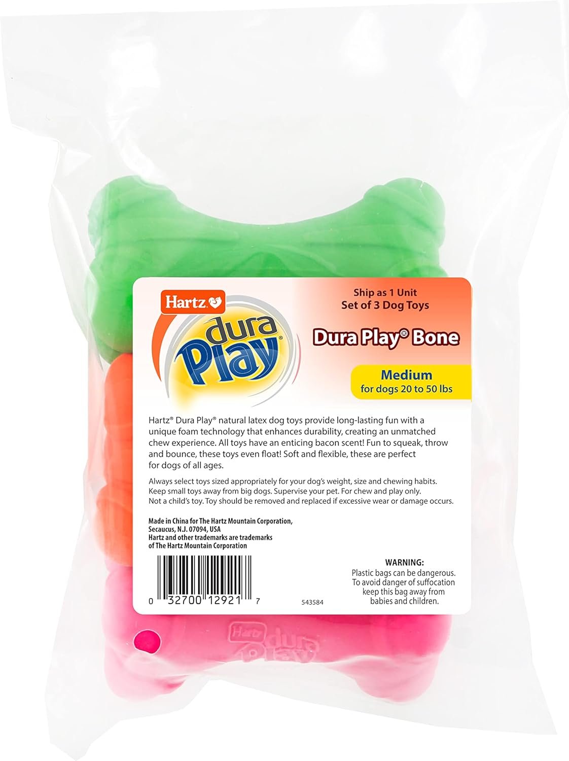 Hartz DuraPlay Bone Squeaky Latex Dog Toy for Medium Breeds, 3 Pack - Image 9