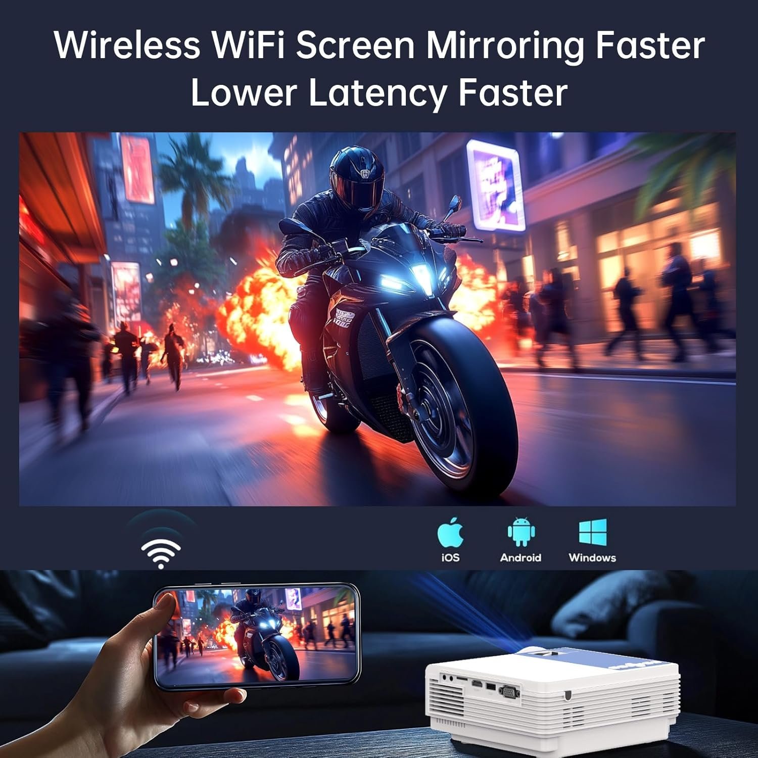 Projector with Wifi and Bluetooth,Staratlas Native Resolution 1080P,Tv Projector for Bedroom,Support Screen Mirror,Mini Portable Projector,12000L,Movie Projector Indoor (Bundle white-blue) - Image 8