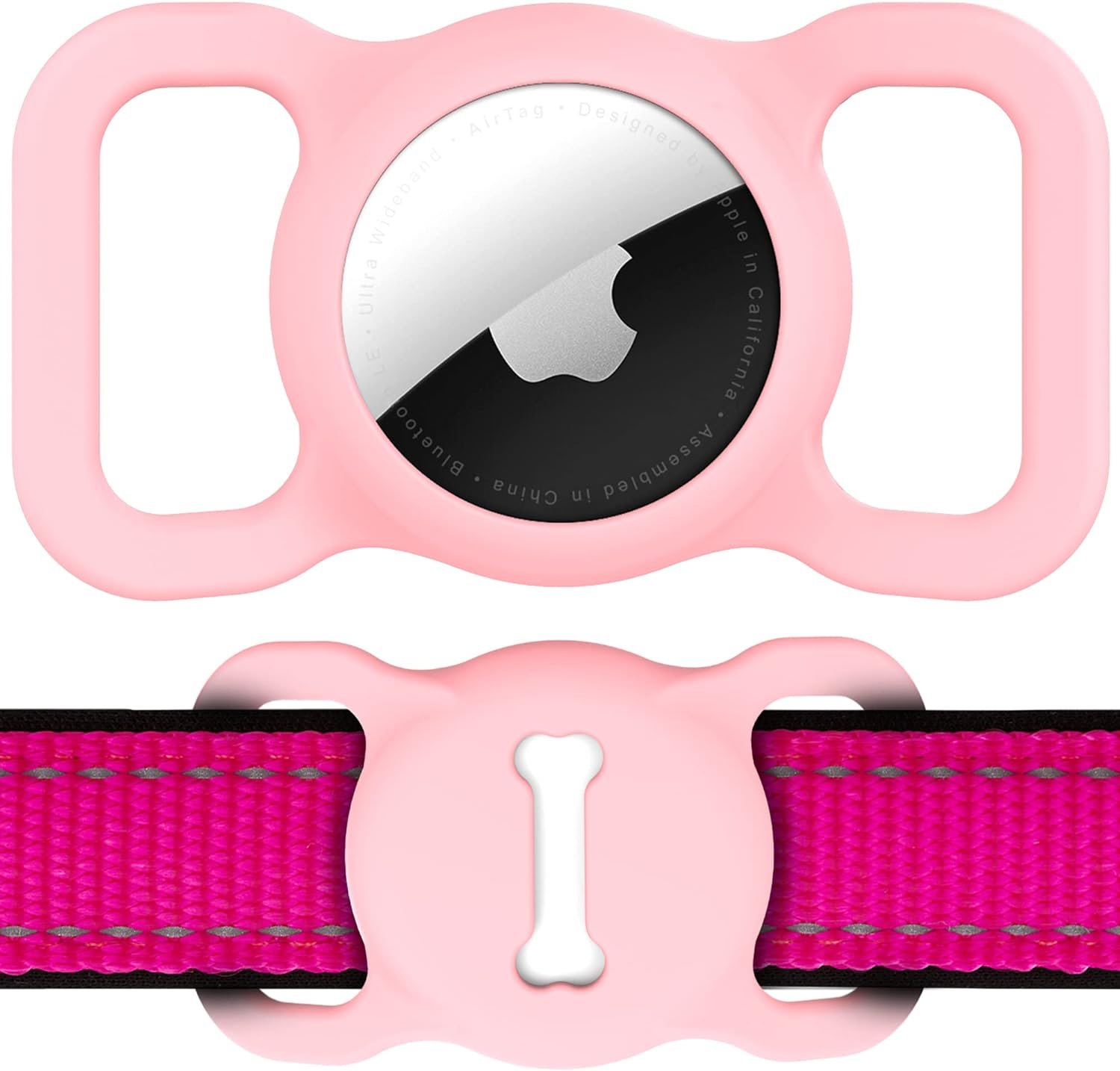 for Airtag Dog Collar Holder, DLENP Air Tag Protective Cat Airtag Dog Collar,Silicone AirTags GPS Tracking Accessories,Air Tags with Bone Pattern (1 Pack(Pink)) - Image 2