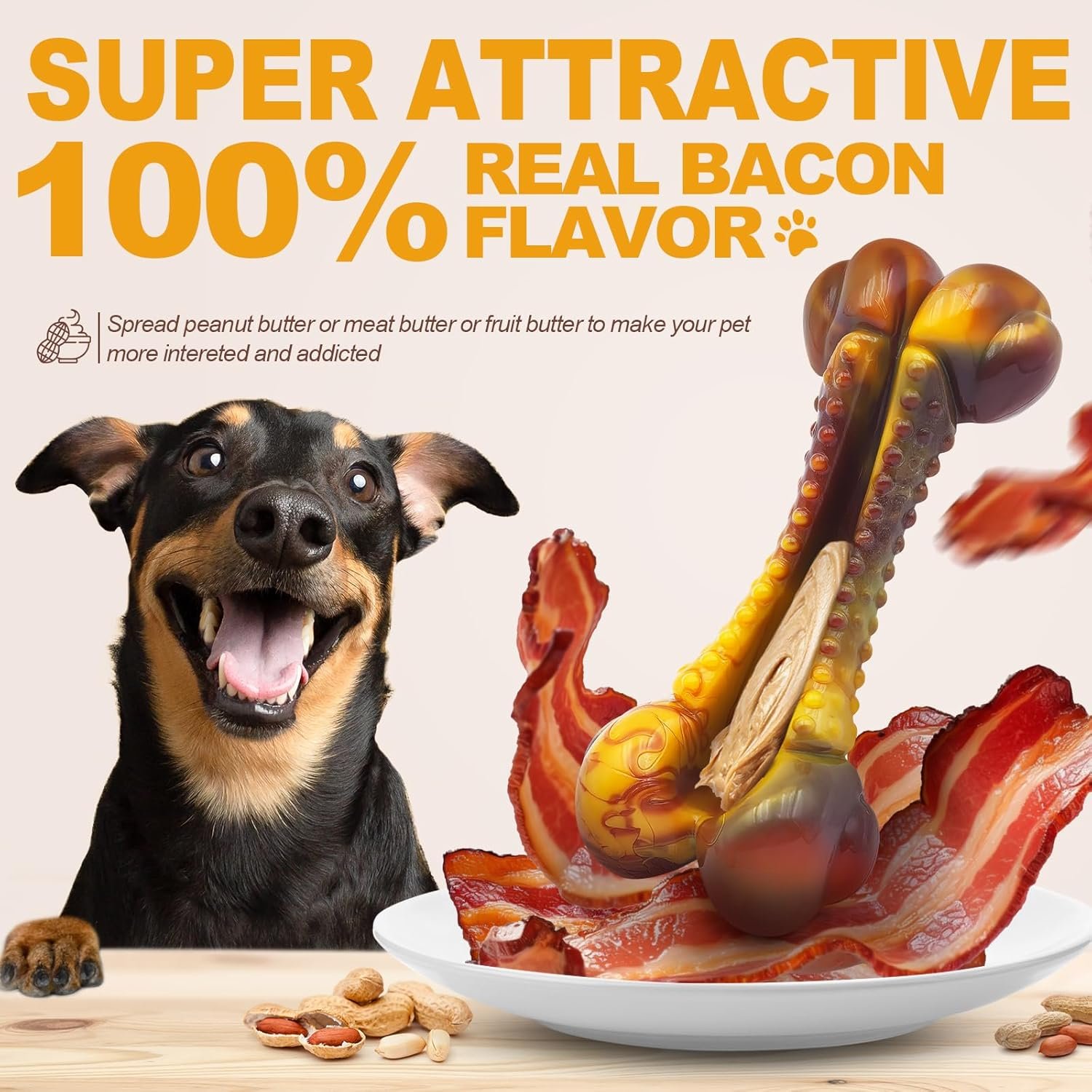 Dog Chew Toys for Aggressive Chewers Indestructible Dog Toys for Large Dogs Medium Small Breed, Tough Nylon Interactive Durable Chew Toy for Dog Teething Bacon Flavor, Best Gift&Keep Them Busy - Image 6