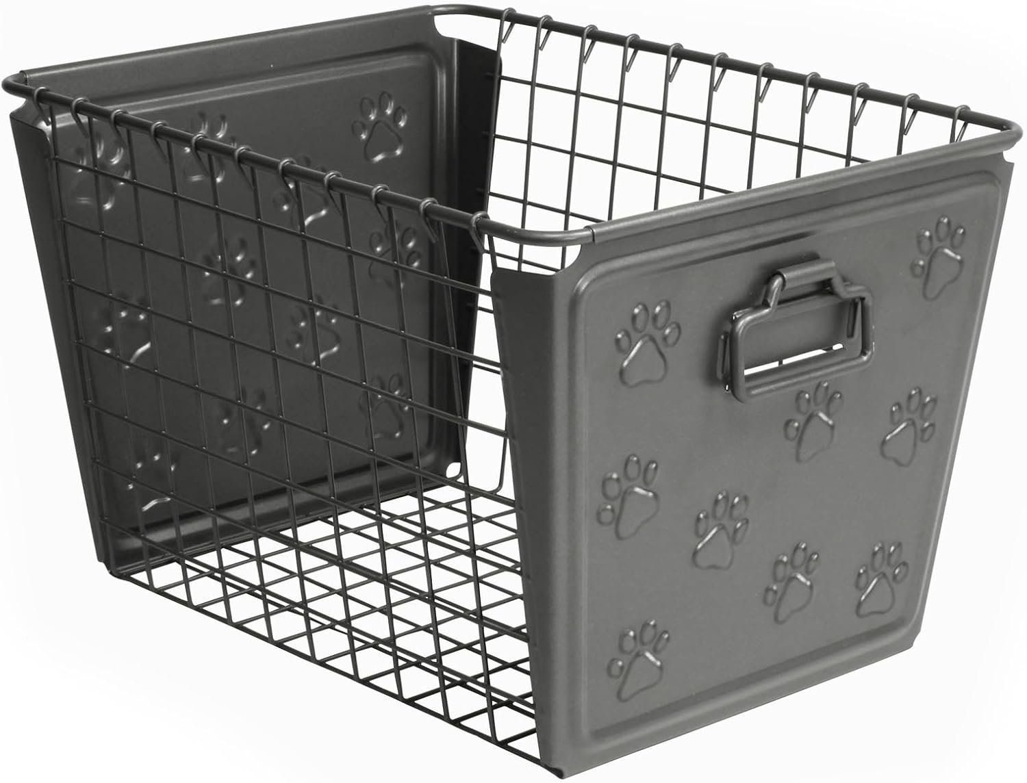 Spectrum Diversified Paws Macklin Basket Steel Bin with Cute Pawprint Design, Pet Accessory Rust-Resistant Finish, Cat & Dog Toy Organization & Storage, Medium, Industrial Gray - Image 2
