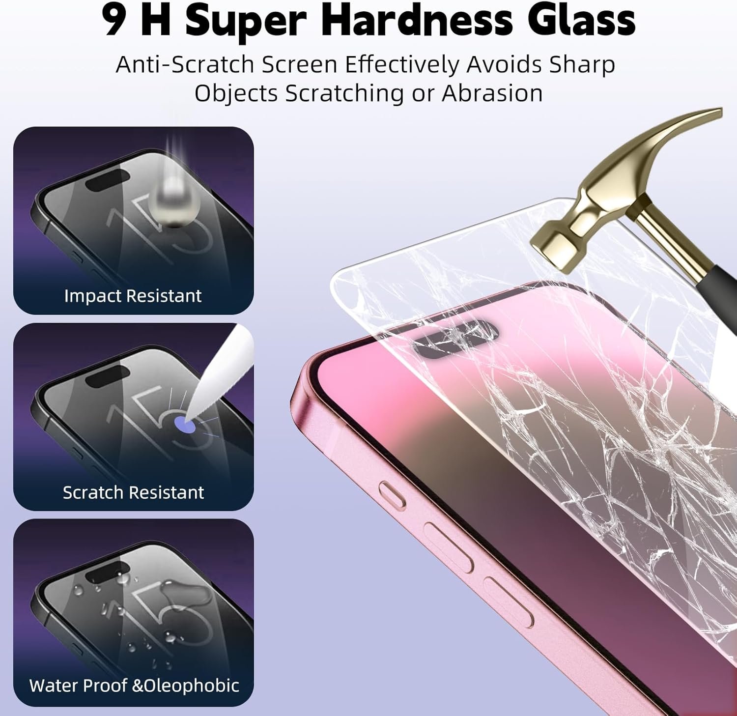 3 Pack Screen Protector for iPhone 15 Pro Max 6.7" with 2 Pack Tempered Glass Camera Lens Protector, Ultra HD, 9H Hardness Accessories, Scratch Resistant, Case Friendly - Easy Install - Image 4
