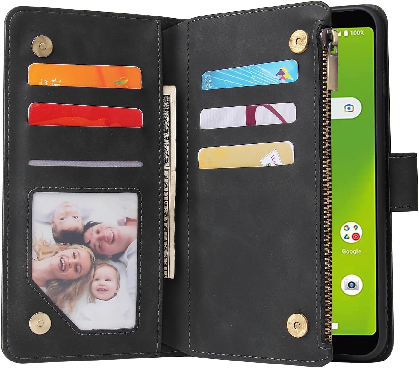 Asuwish Compatible with AT&T Calypso 3 U328AA Wallet Case Tempered Glass Screen Protector and Leather Flip Cover Card Holder Stand Cell Accessories Purse Phone Cases for ATT Calypso3 Women Men Black - Image 8