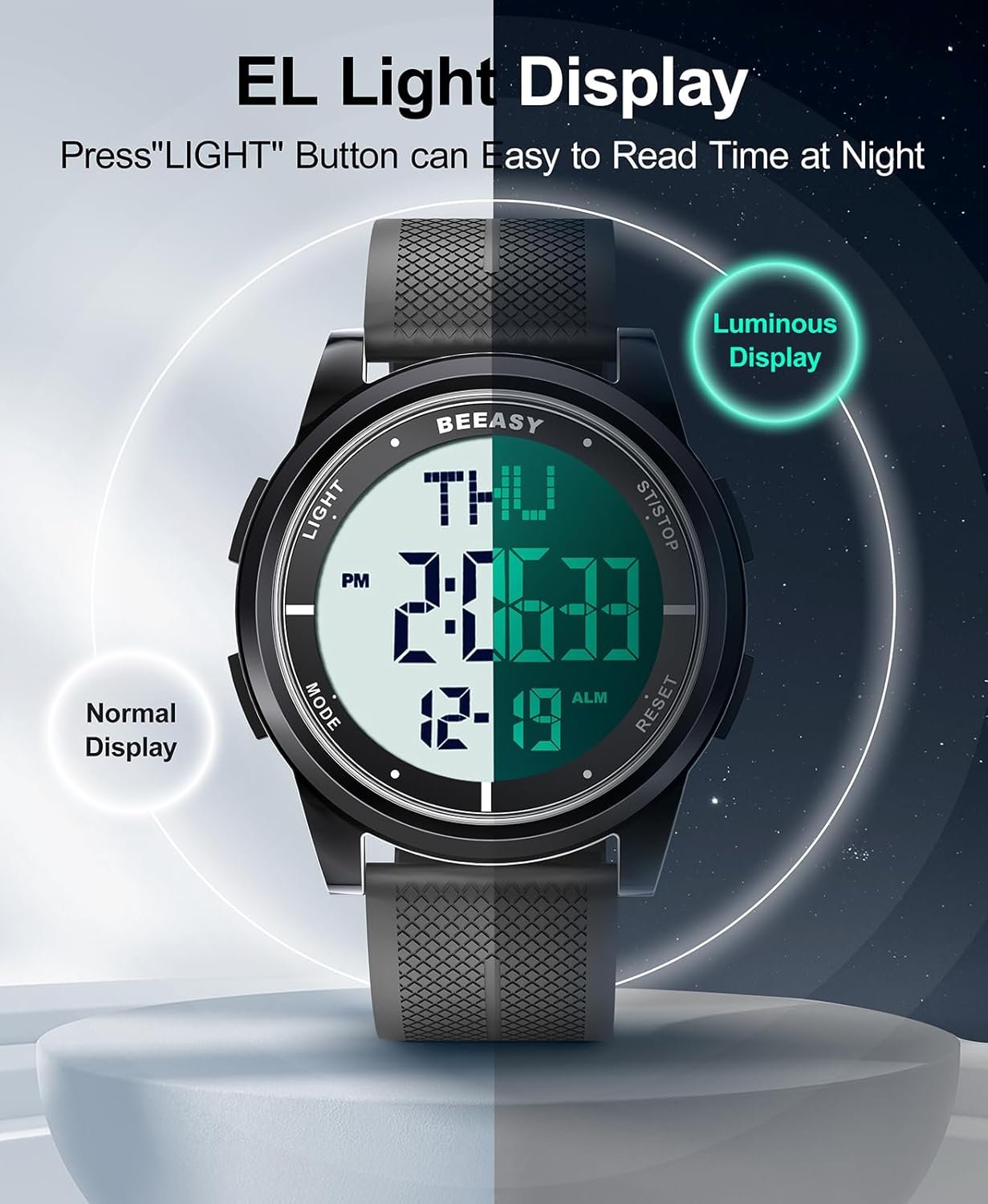 Beeasy Digital Watch Waterproof with Stopwatch Alarm Countdown Dual Time, Ultra-Thin Super Wide-Angle Display Digital Wrist Watches for Men Women - Image 6