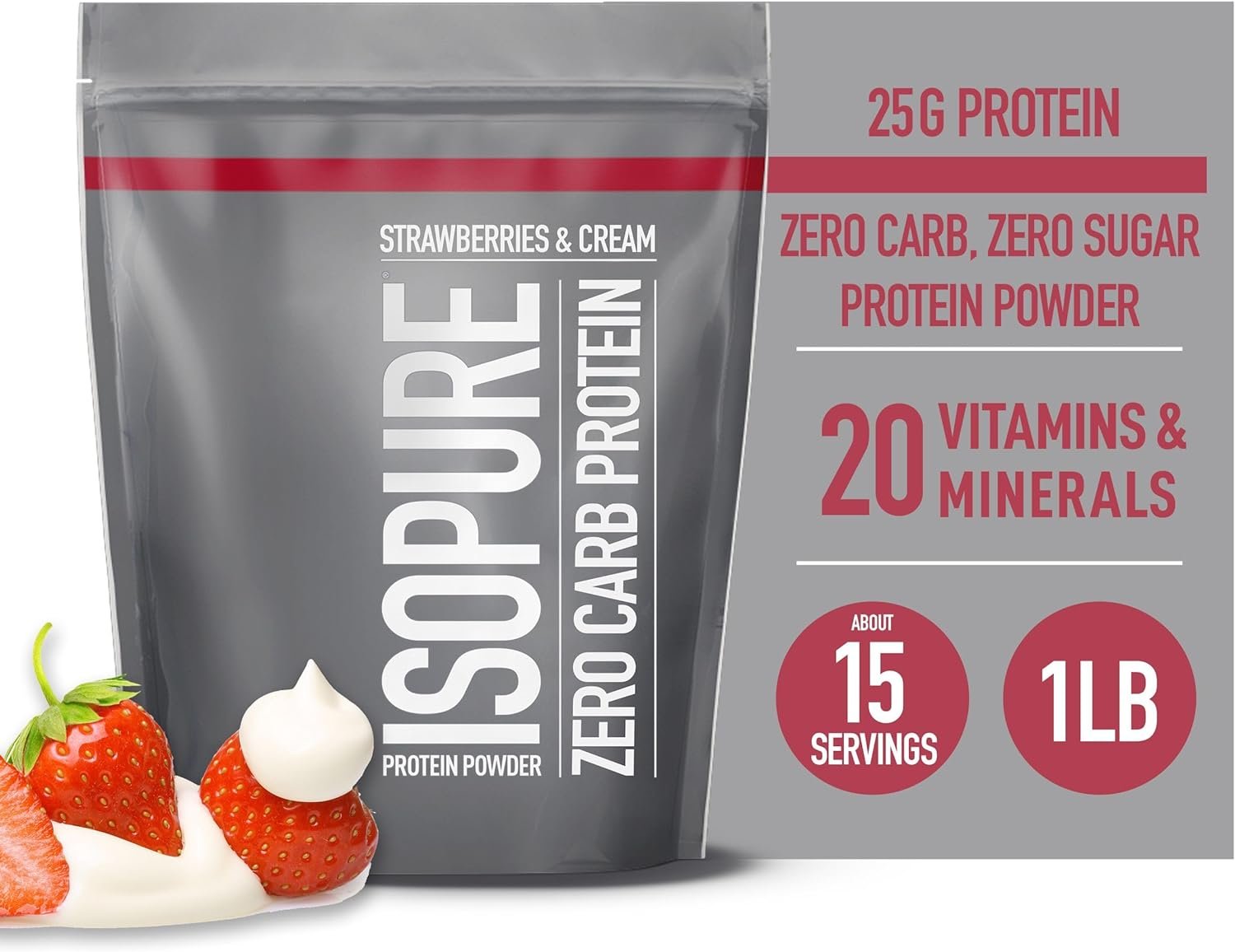 Isopure Protein Powder, Zero Carb Whey Isolate, Gluten Free, Lactose Free, 25g Protein, Keto Friendly, Strawberries & Cream, 15 Servings, 1 Pound (Packaging May Vary) - Image 3