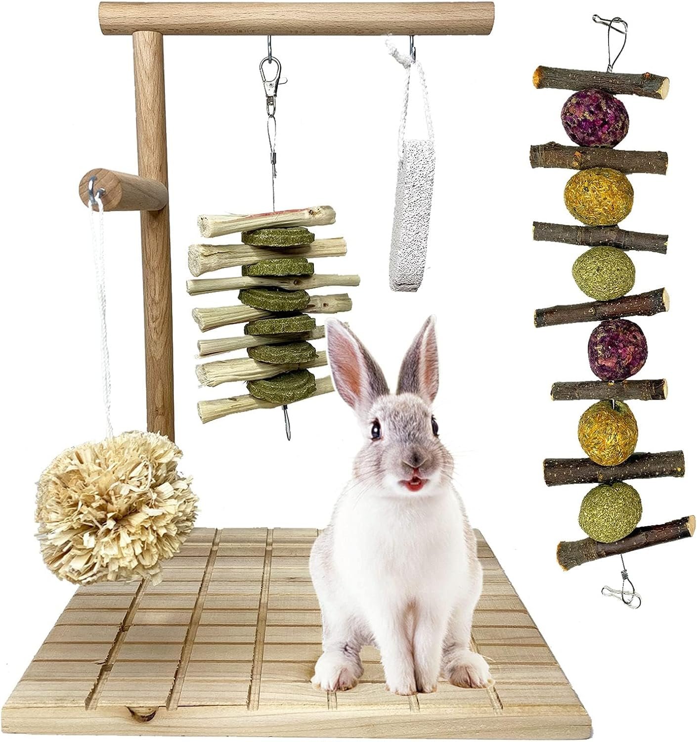 kathson Bunny Chew Toys for Teeth Grinding, Rabbit Wooden Scratch Board Feet Pad Platform Small Animals Play Toy for Guinea Pigs Chinchilla Hamsters Other Rodent Pets(E) - Image 2