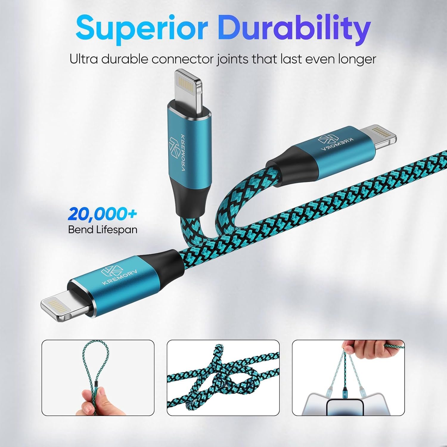 iPhone Charger 5 Pack 10 ft USB Lightning Cable Apple Mfi Certified Cable Fast Charging Cord Nylon Braided Compatible with iPhone 14 13 12 11 XS XR X Pro Max 8 7 6 6S 6 Plus Mini 5S SE Plus iPad - Image 3