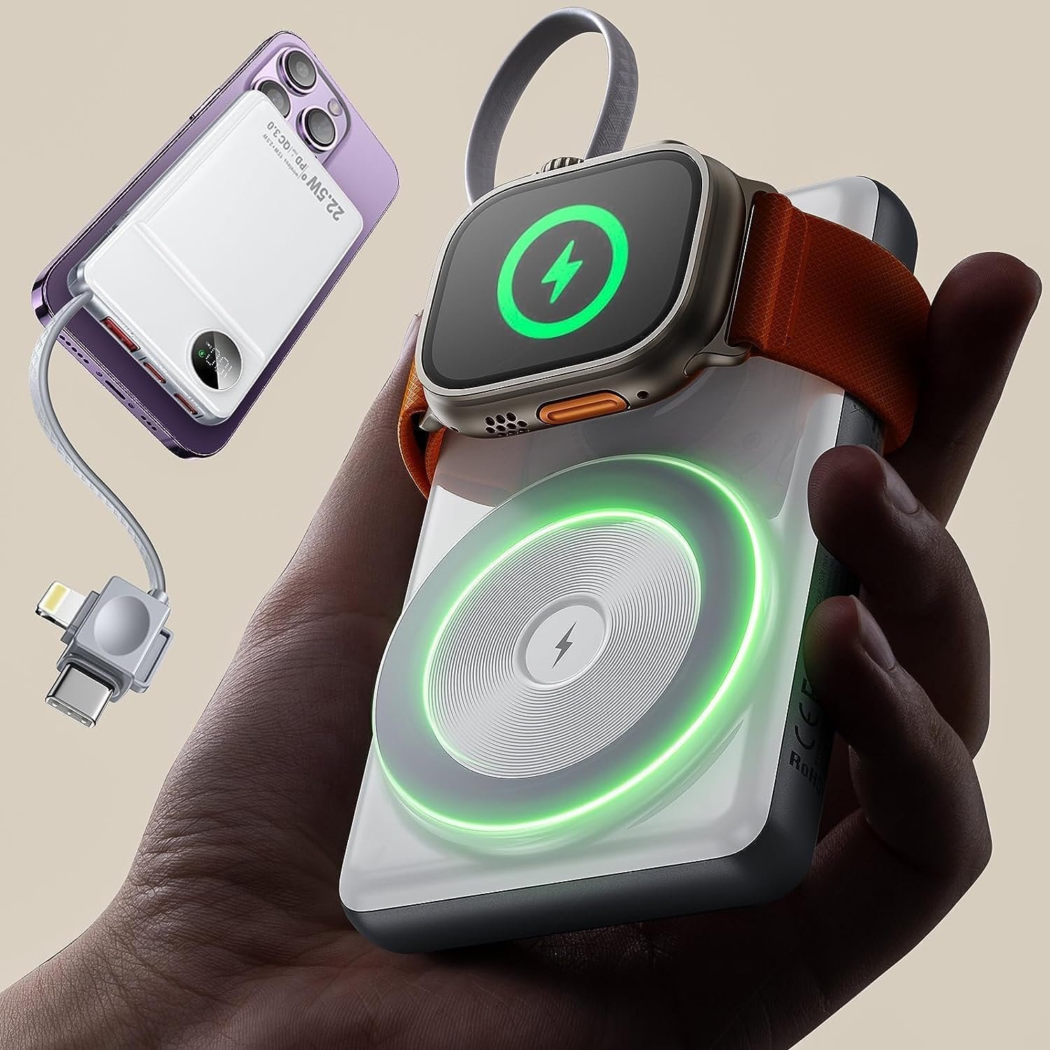 LISEN Magsafe Wireless Power Bank for iPhone 16 Icemag Power Bank, 10000mah Built-in Cable Pack Power Bank Fast Charging 22.5W Portable Charger with Apple Watch Charger Fits iPhone 16 15 14 Pro Plus - Image 10