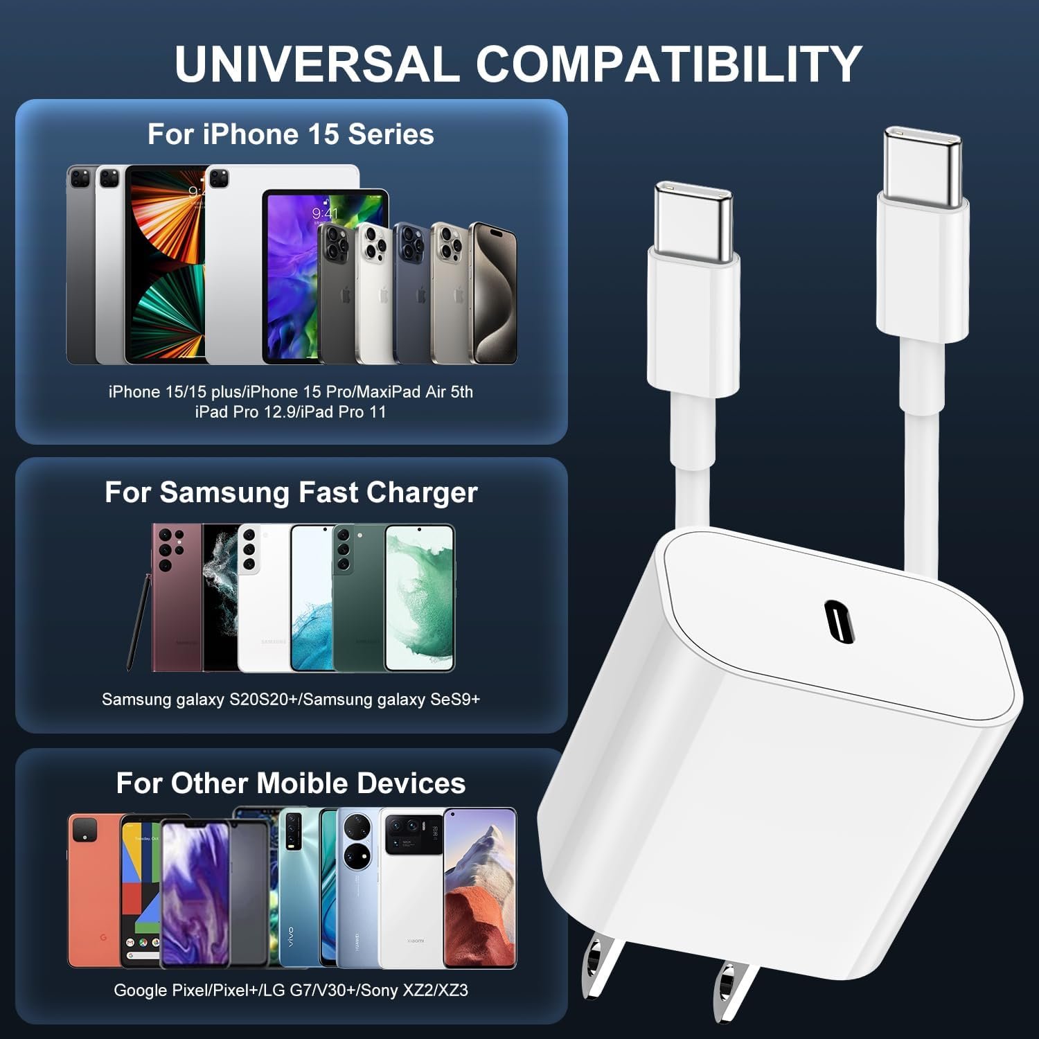 iPhone 16 15 Charger Fast Charging and 6ft 10ft USB C to C Cable Cord Long, Type C Block for Apple iPhone 16 Pro Max/16/15 Plus/15 Pro Max/15, iPad 12.9/11 inch/Air/Mini/6 Gen,Wall Plug Cube Brick Box - Image 5