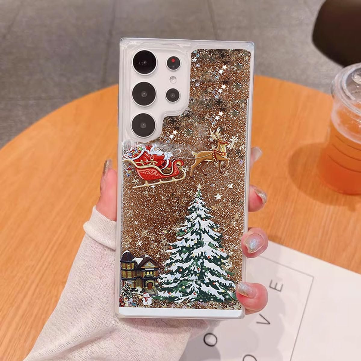 Glitter Christmas Case for Samsung Galaxy A14 5G, Cute Christmas Tree Santa Elk Liquid Flowing Floating Moving Bling Sparkle Clear Shockproof Women Girls Phone Case for Galaxy A14 5G (Gold) - Image 3