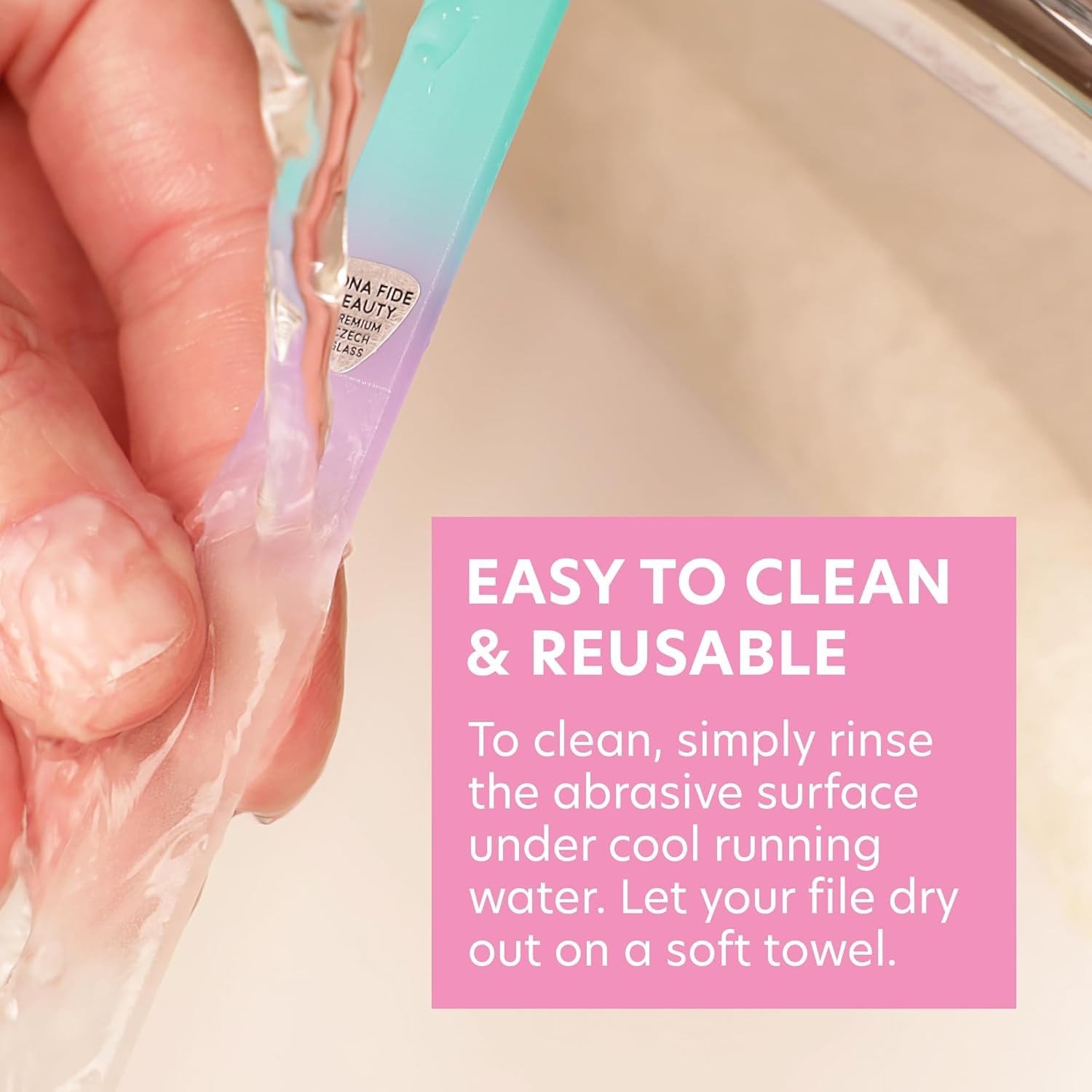 Bona Fide Beauty Czech Glass Nail File with Case, Pastel Green Violet Premium Crystal Nail File for Natural Nails - Image 7