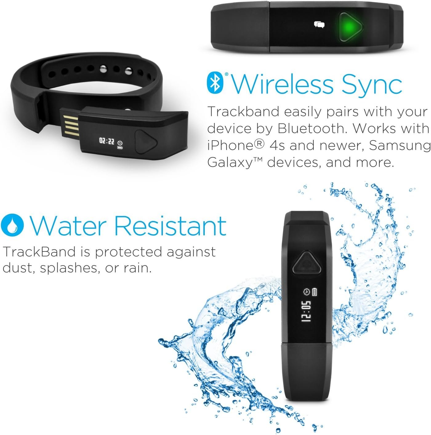 Ematic TrackBand Wireless Activity and Sleep Tracker (SB312BL) - Wearable Tech - Black - Image 6