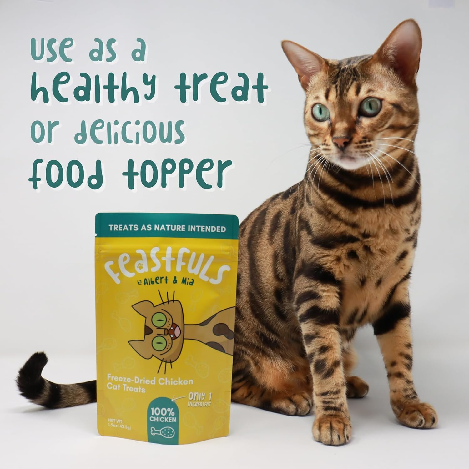 ALBERT & MIA Feastfuls Freeze Dried Cat Treats - 100% Chicken Breast, Only 1 Ingredient, Made in USA (1oz) - Image 6
