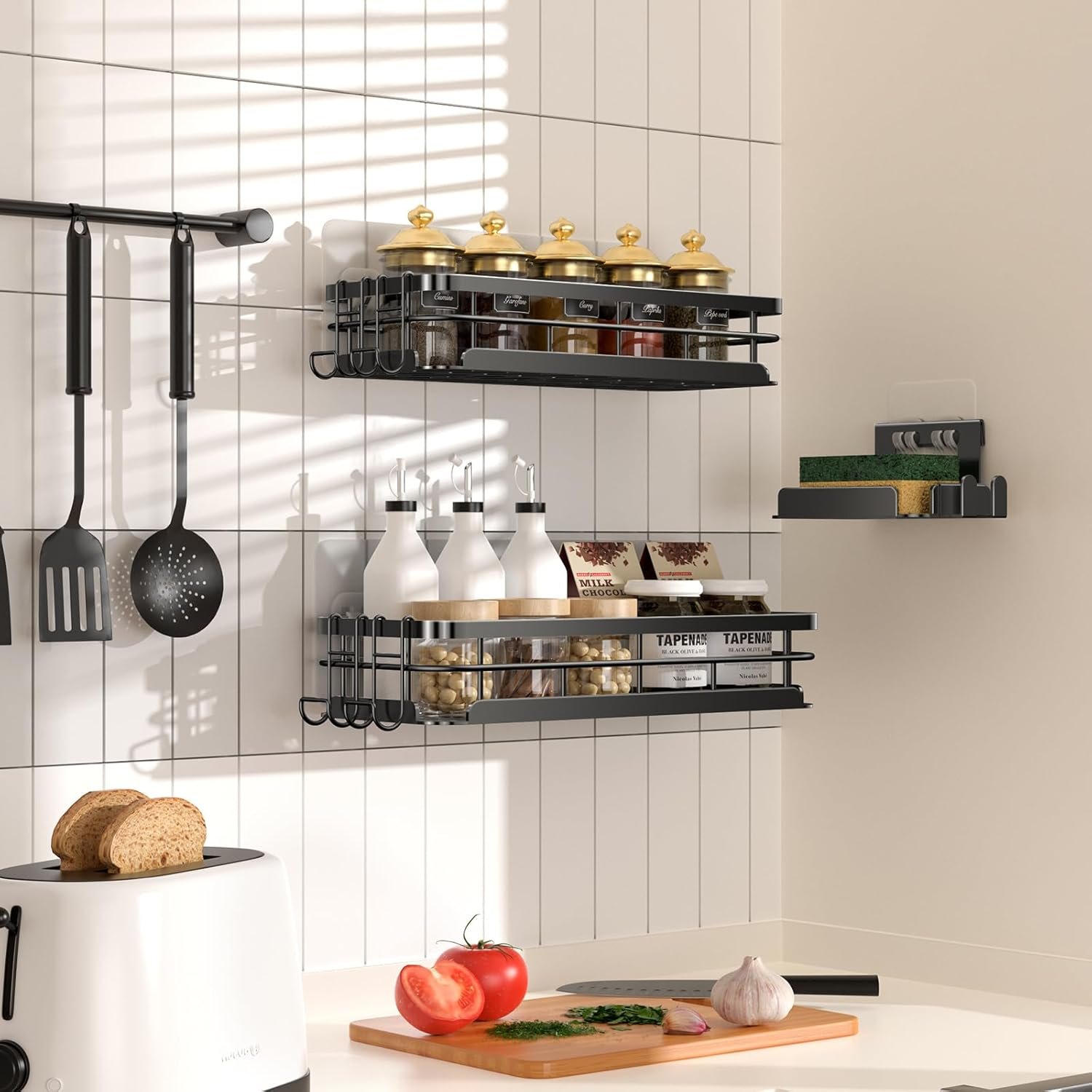 Corner Shower Caddy 3 Pack, Large Size Shower Shelves with Soap Holder Adhesiveand 4 N-Shaped Hook, Rustproof Stainless Steel Bathroom Accessories Organizer, No Drilling Wall Mounted Rack - Image 7