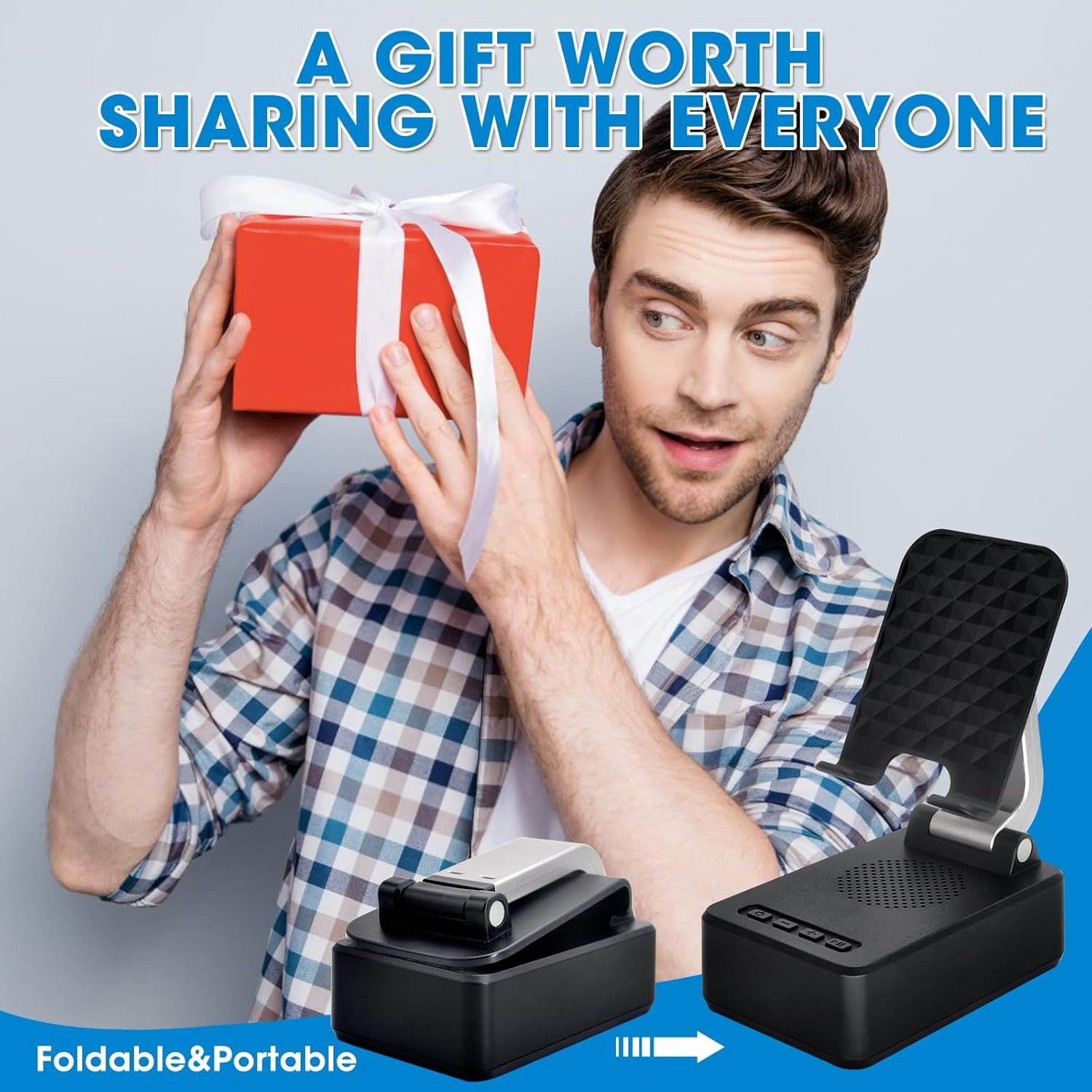 Cell Phone Stand with Bluetooth Speaker HD Surround Sound Bluetooth Speaker Adjustable Phone Holder Gifts for Women Men Wide Compatible with Cell Phone and Tablet (A-Black) - Image 8