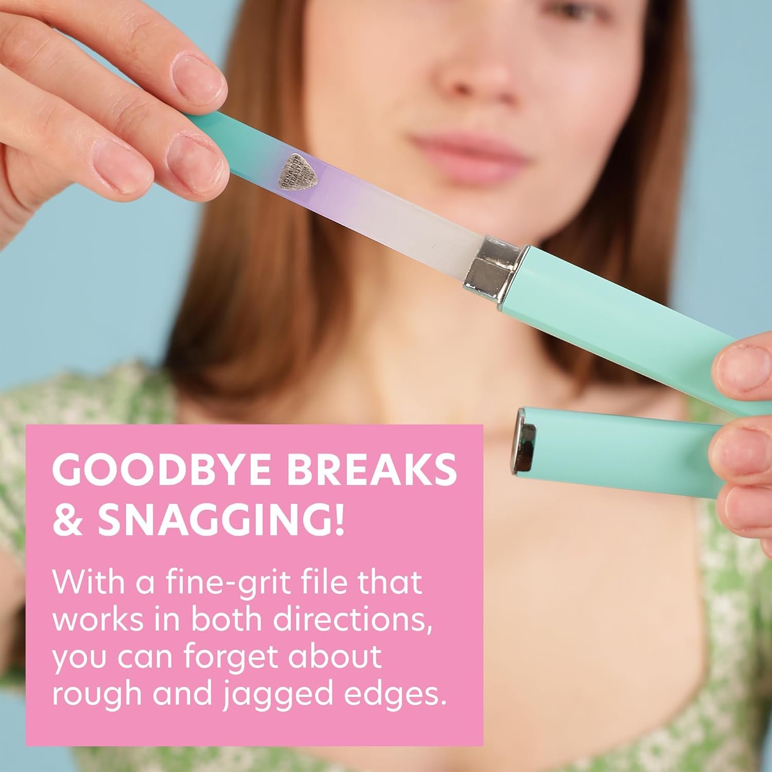 Bona Fide Beauty Czech Glass Nail File with Case, Pastel Green Violet Premium Crystal Nail File for Natural Nails - Image 5