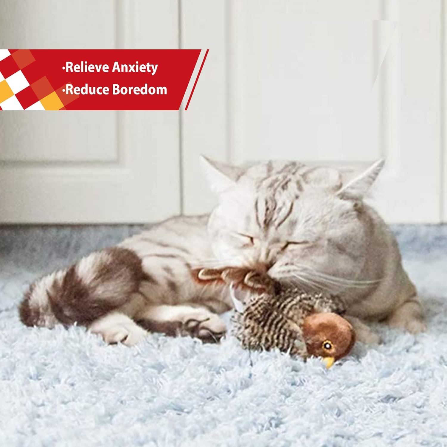 Gigwi Interactive Electronic Cat Toy (Not Flapping), Automatic Chirping Bird Cat Toy Squeaky with Feather Tail, Melody Chaser Toy Bird for Cats to Play Alone, Play and Squeak Kitten Toy for Boredom - Image 7