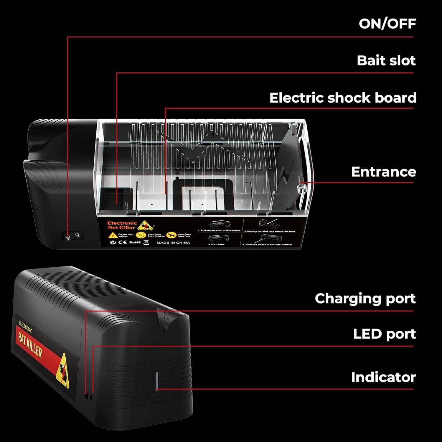 Electronic Rat Trap Mouse Zapper for Homes, Fast Kill, Reusable Electric Mouse Trap for Indoor Use, No Touch No See, Rat & Mouse Traps - Image 5