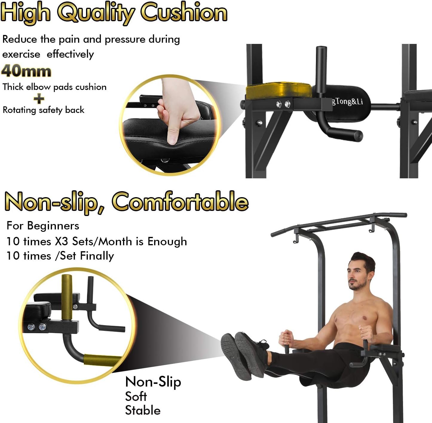 BangTong&Li Power Tower, Pull Up Bar Dip Station/Stand for Home Gym Strength Training Workout Equipment - Image 4