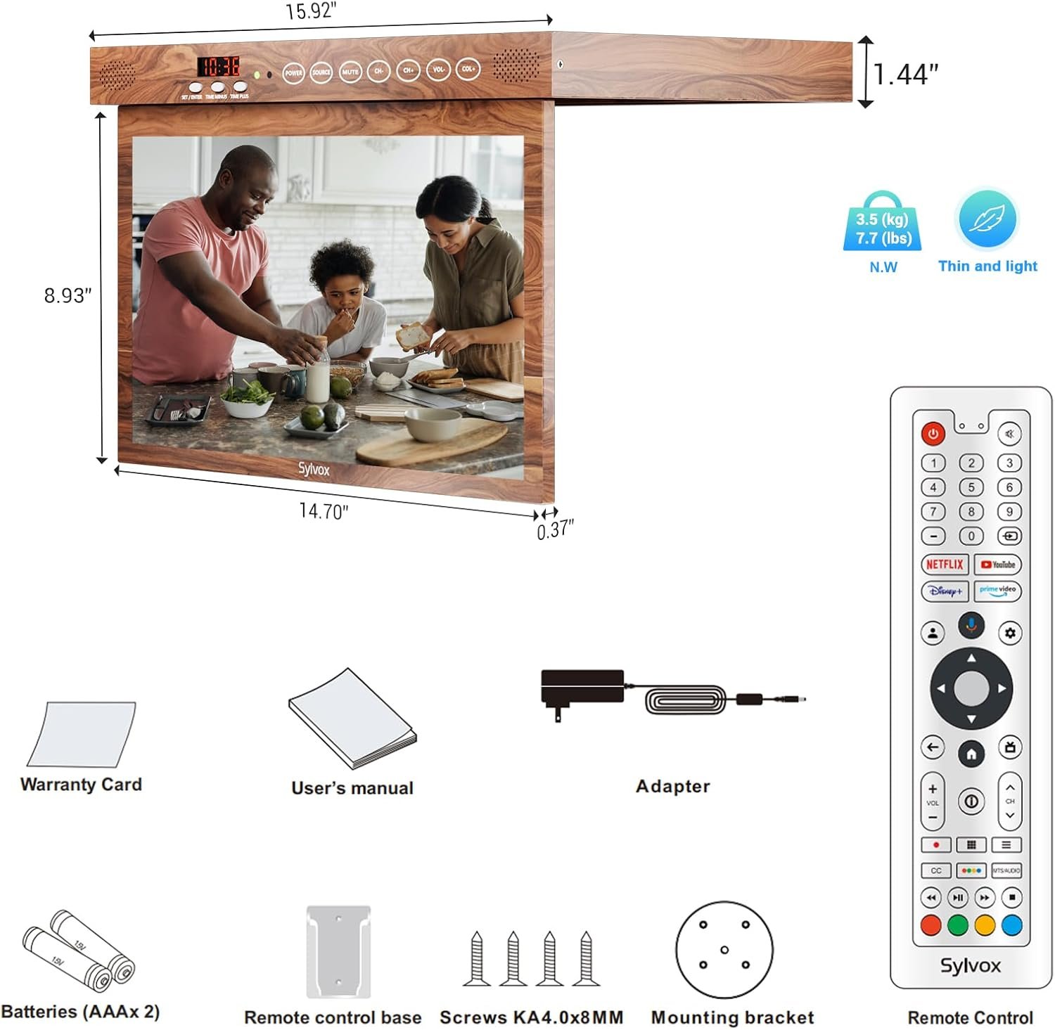 SYLVOX 15.6 inch Smart TV for Kitchen, 1080P RV TV Under Cabinet TV, Smart Android TV Rotated & Folded, Support Google Assistant WiFi Bluetooth, Small TV for Kitchen, Bedroom, RV Camper, Mahogany - Image 10