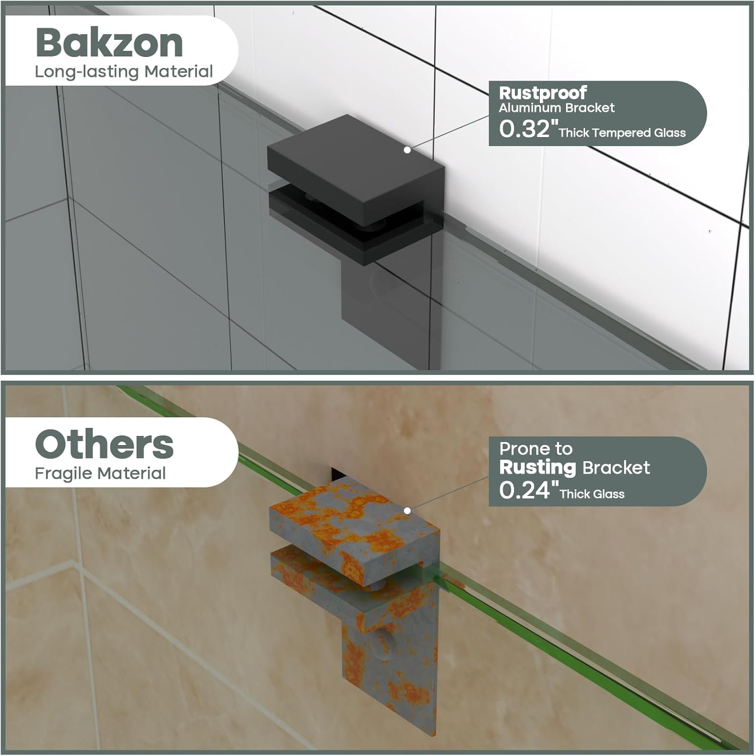 2-Pack Glass Shelf Shower Caddie, Shower Shelves for Inside Shower, Drilling Free Adhesive Wall Mounted Bathroom Organizer Shelves with Aluminium Brackets, Black - Image 6