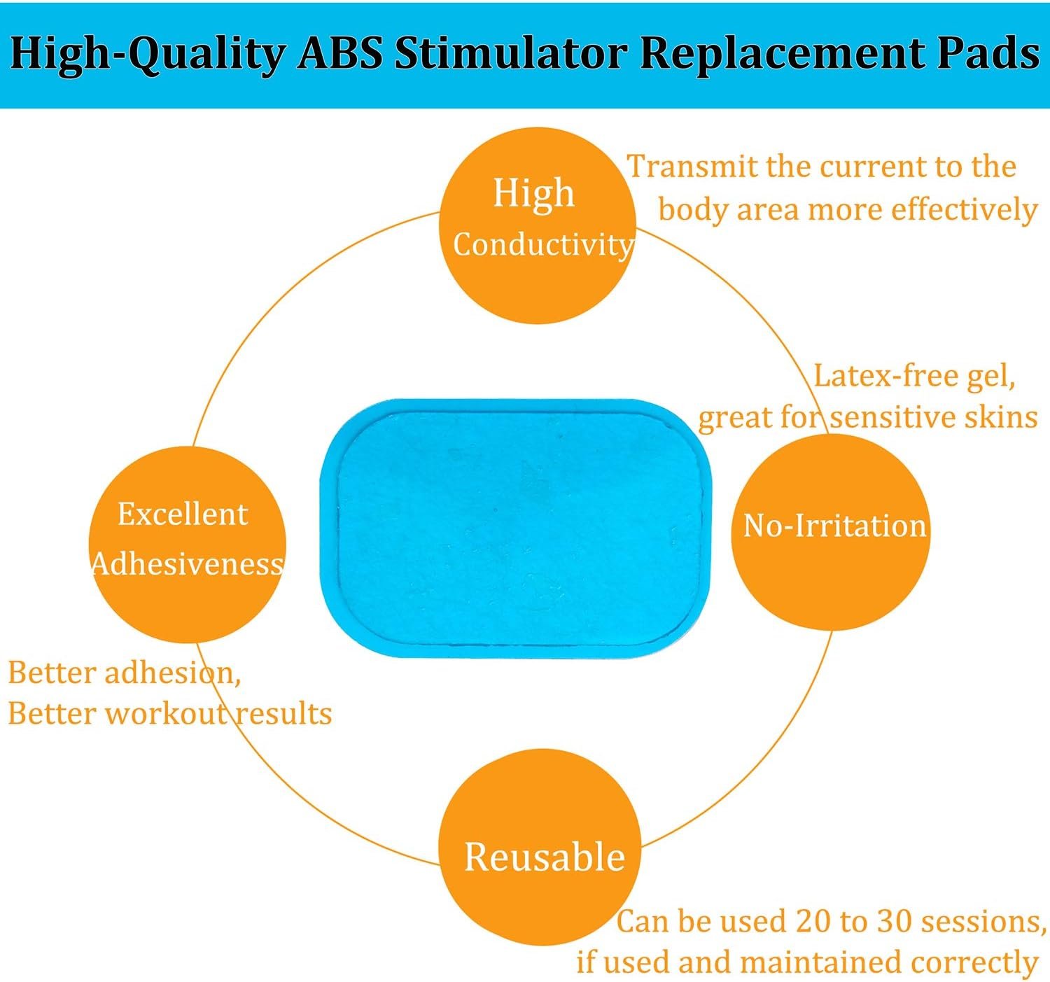 KASBEE ABS Gel Pads, 50PCS Muscle Stimulator Pads Replacement for Ultimate Muscle EMS Toner Abdominal Belt Belly Thigh Flab Arm Leg Waist Workout Trainer Machine - Image 3