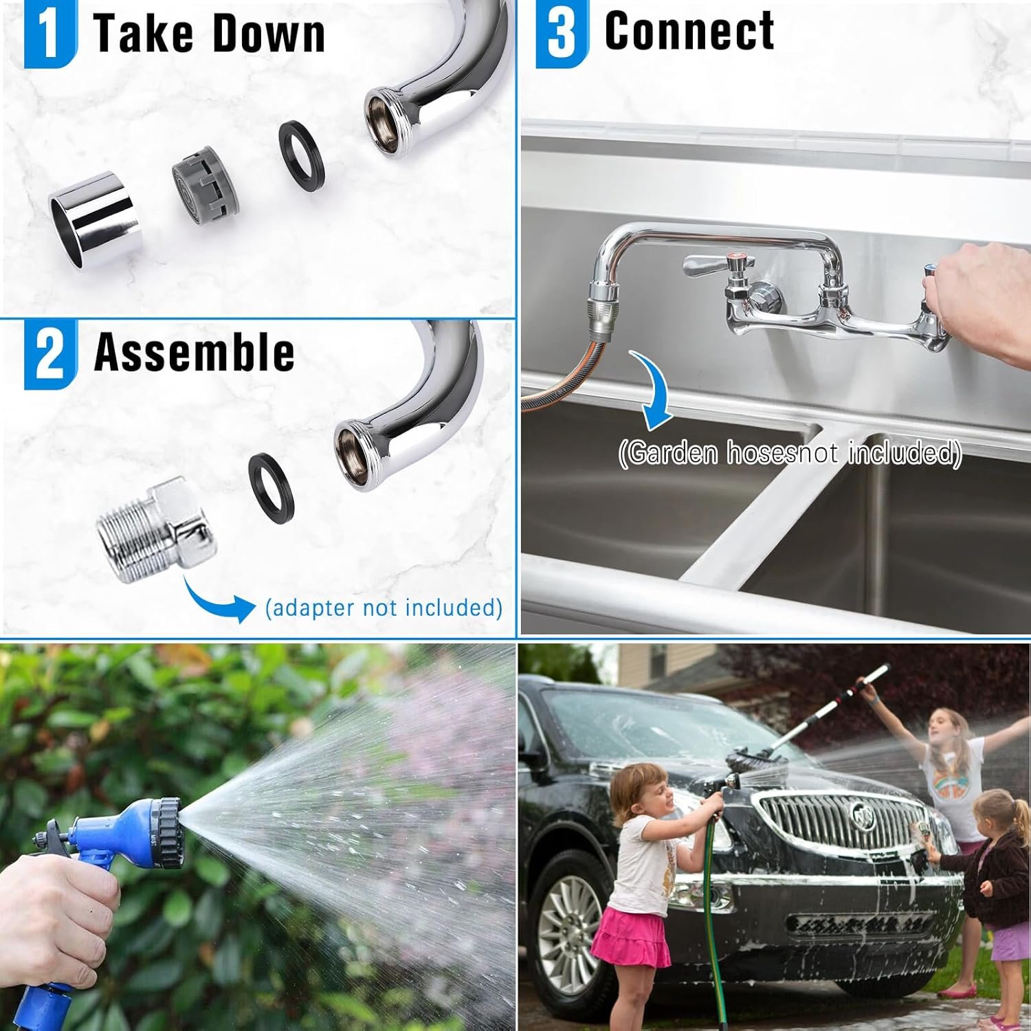 Wall Mount Kitchen Faucet 8" Center Commercial Sink Faucet with 8” Swivel Spout Dual Handles Brass Utility Sink Faucet for Laundry Room Restaurant Polish Chrome with 90° Installation Kit - Image 6